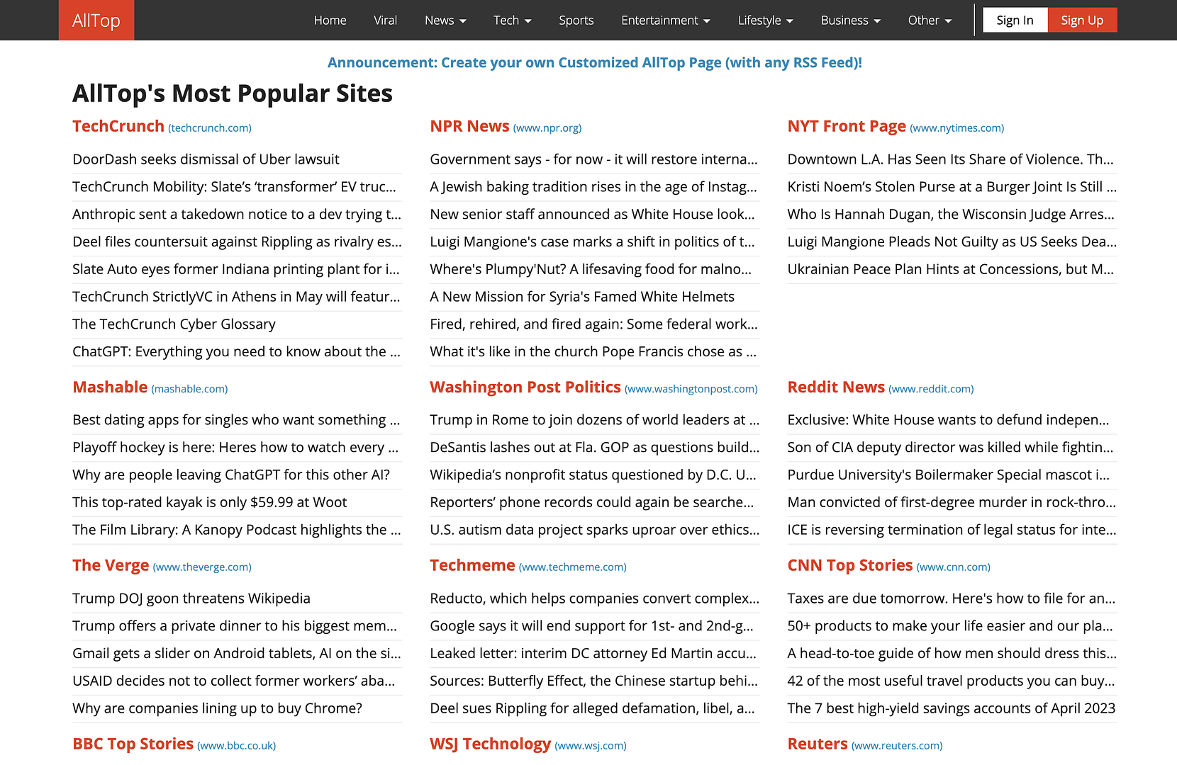 AllTop homepage.