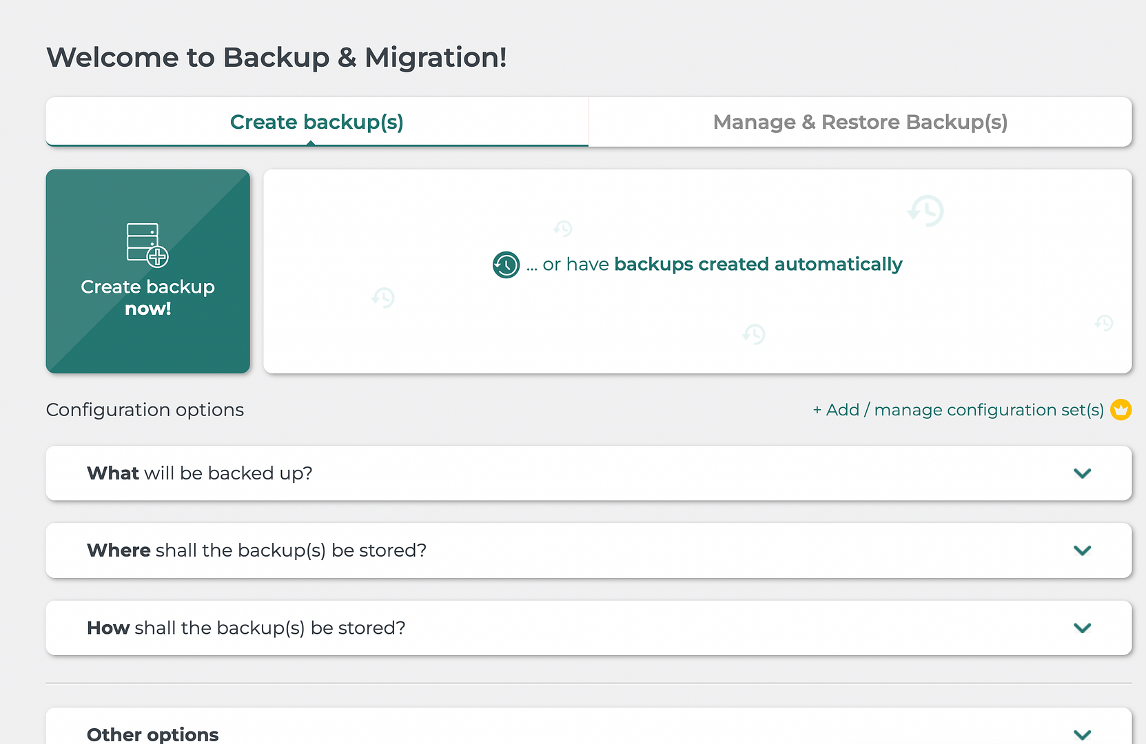 Backup Migration plugin settings.