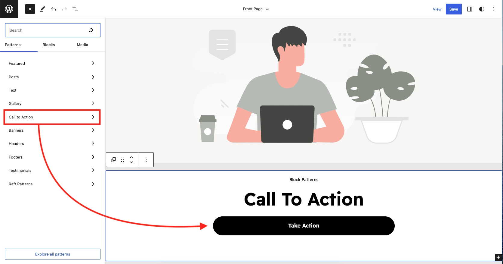 Adding a CTA block pattern in FSE.