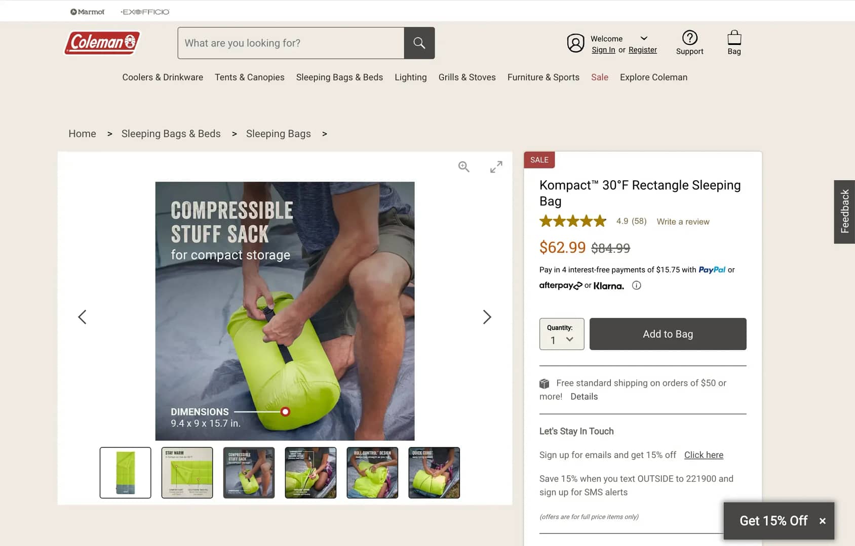 Product photos of sleeping bag.