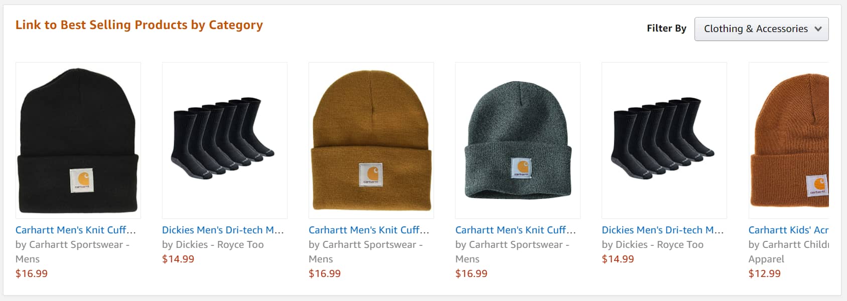 The best selling products section on the Amazon Associates site. 