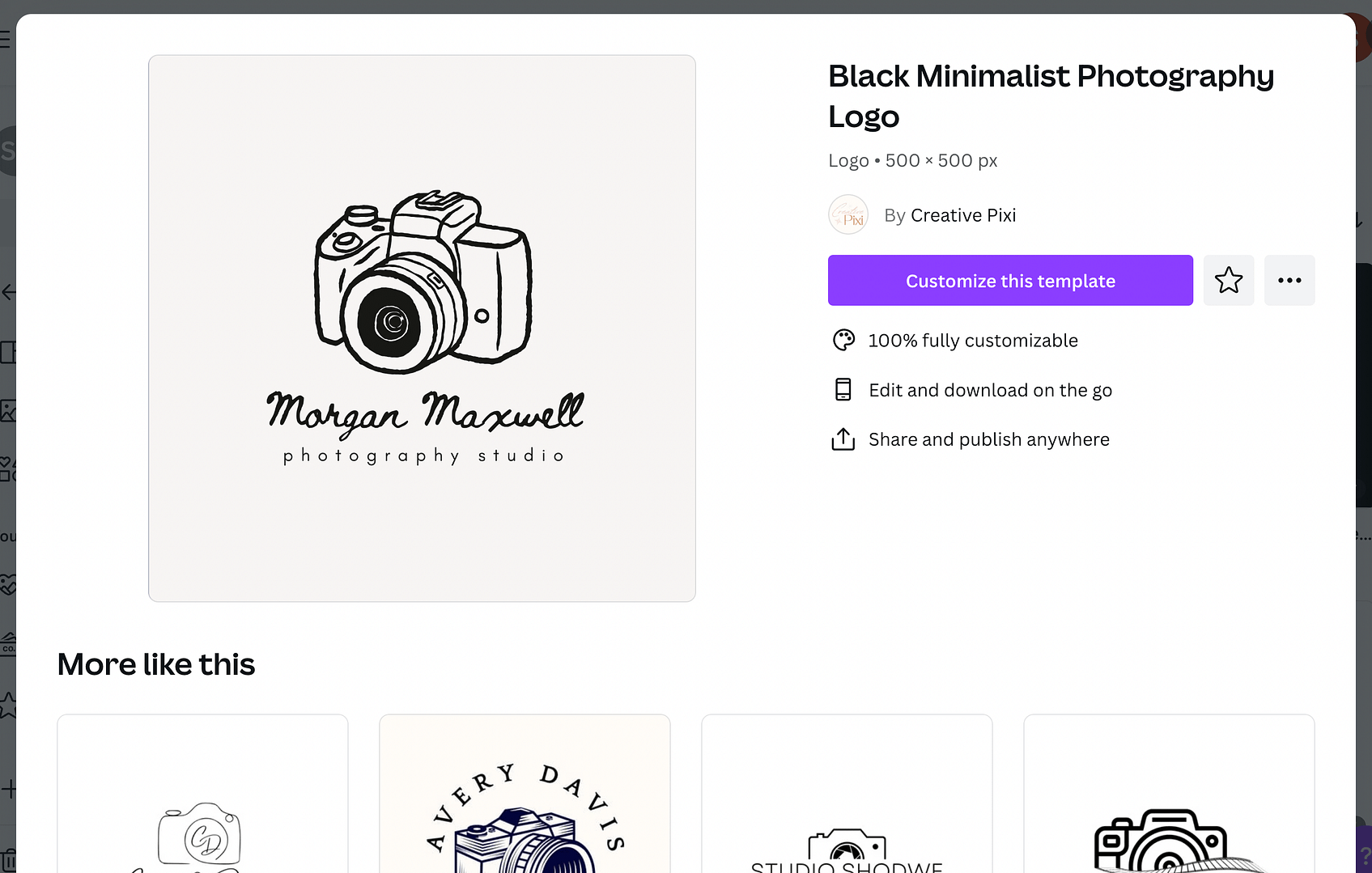 A photography business logo in Canva for WordPress website