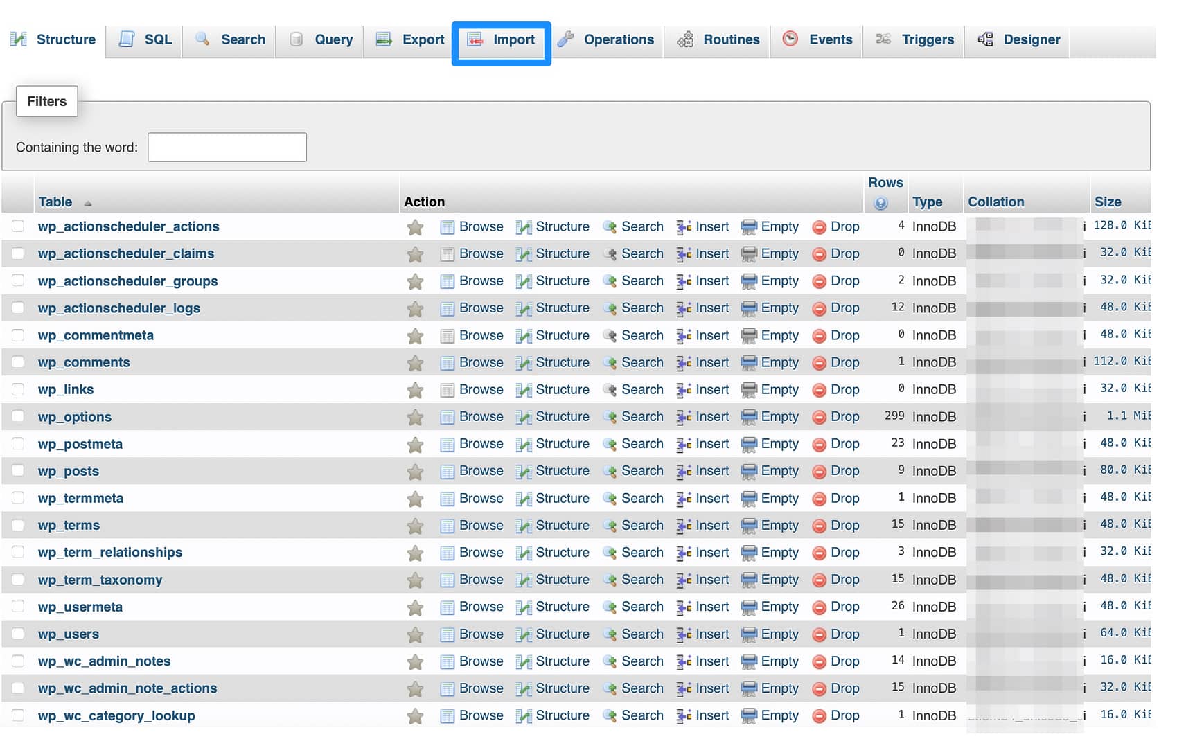 Restore a WordPress database using phpMyAdmin.