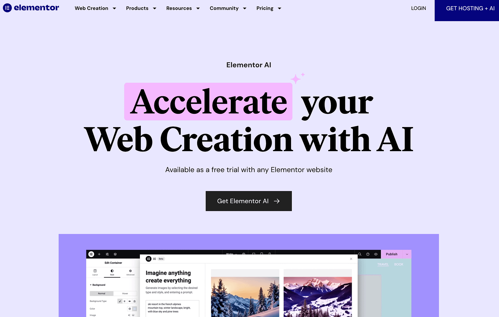 The Elementor AI page on Elementor's website.