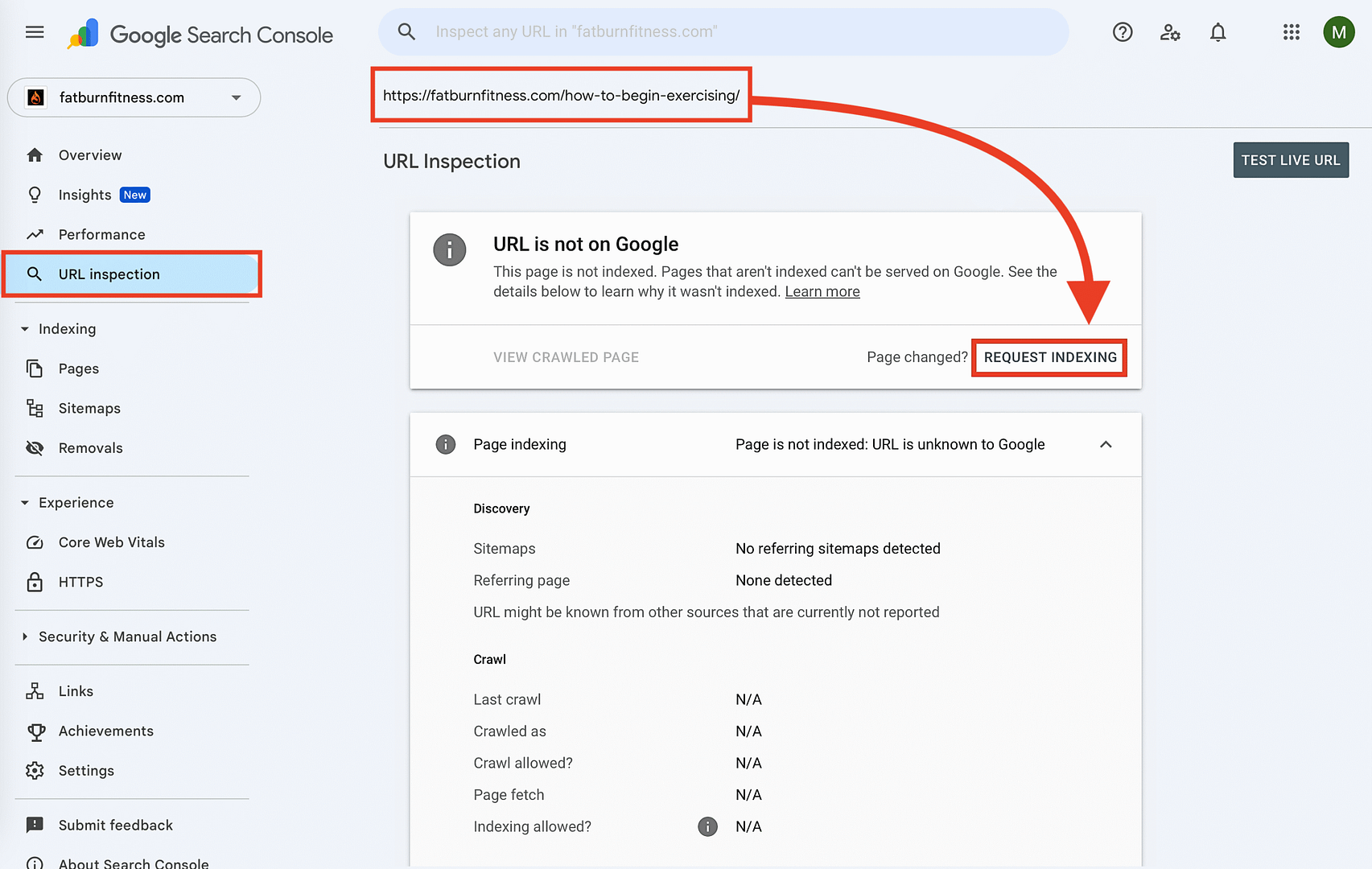 Requesting to index a post in Google Search Console.