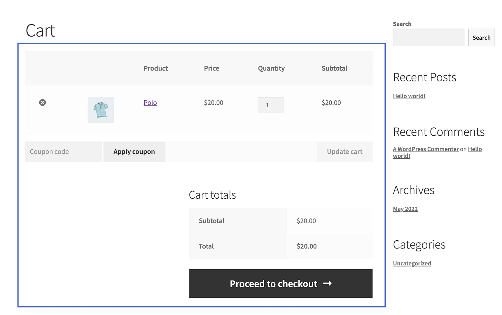 the cart page