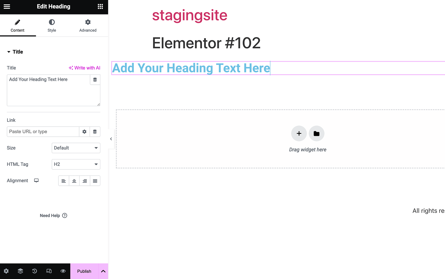 A Heading widget in Elementor.