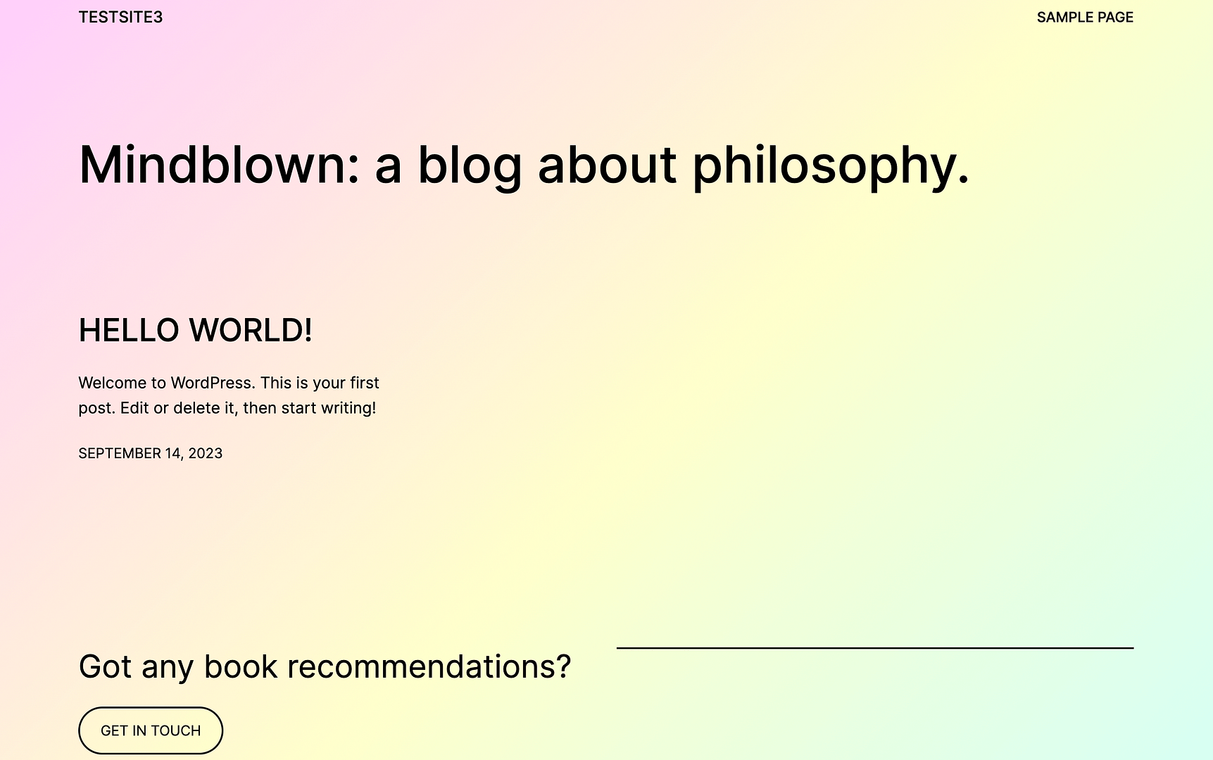 Example of a default WordPress blog page.