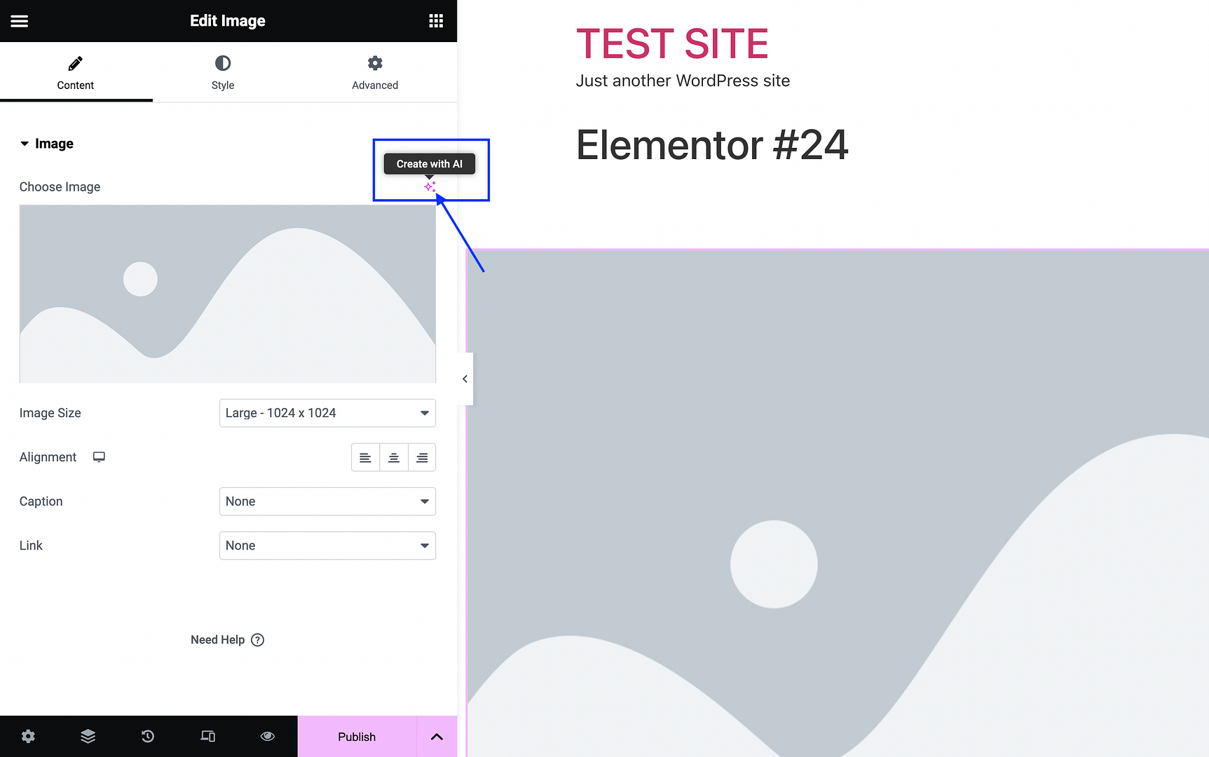 Create an image using Elementor AI.