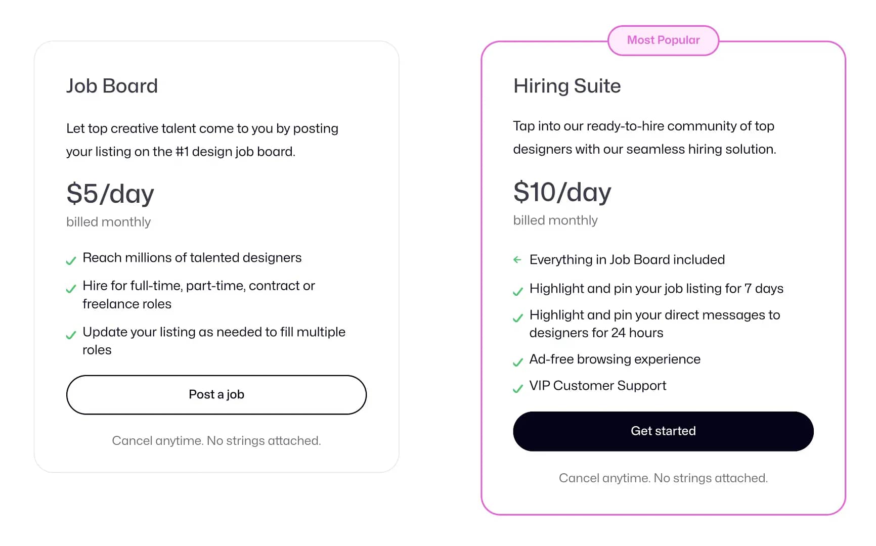 Dribble pricing page.