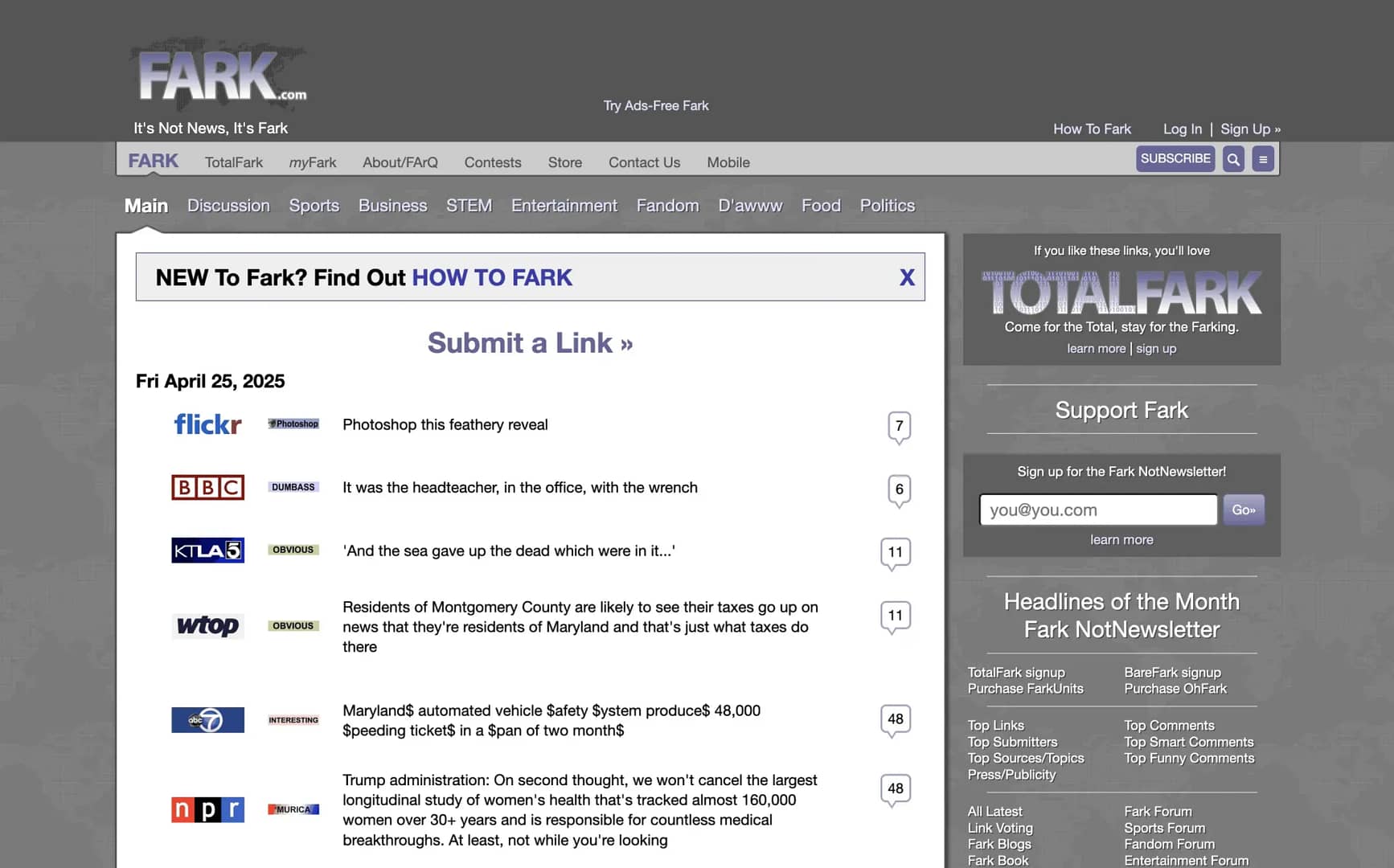 Fark homepage.