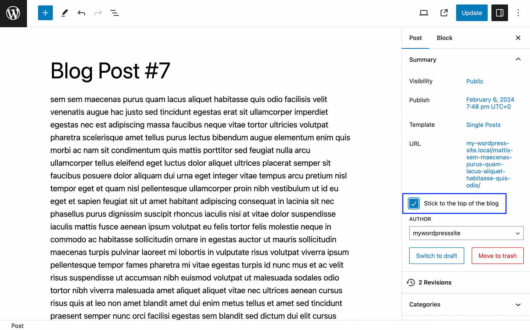 Reorder posts in WordPress by making a blog post sticky