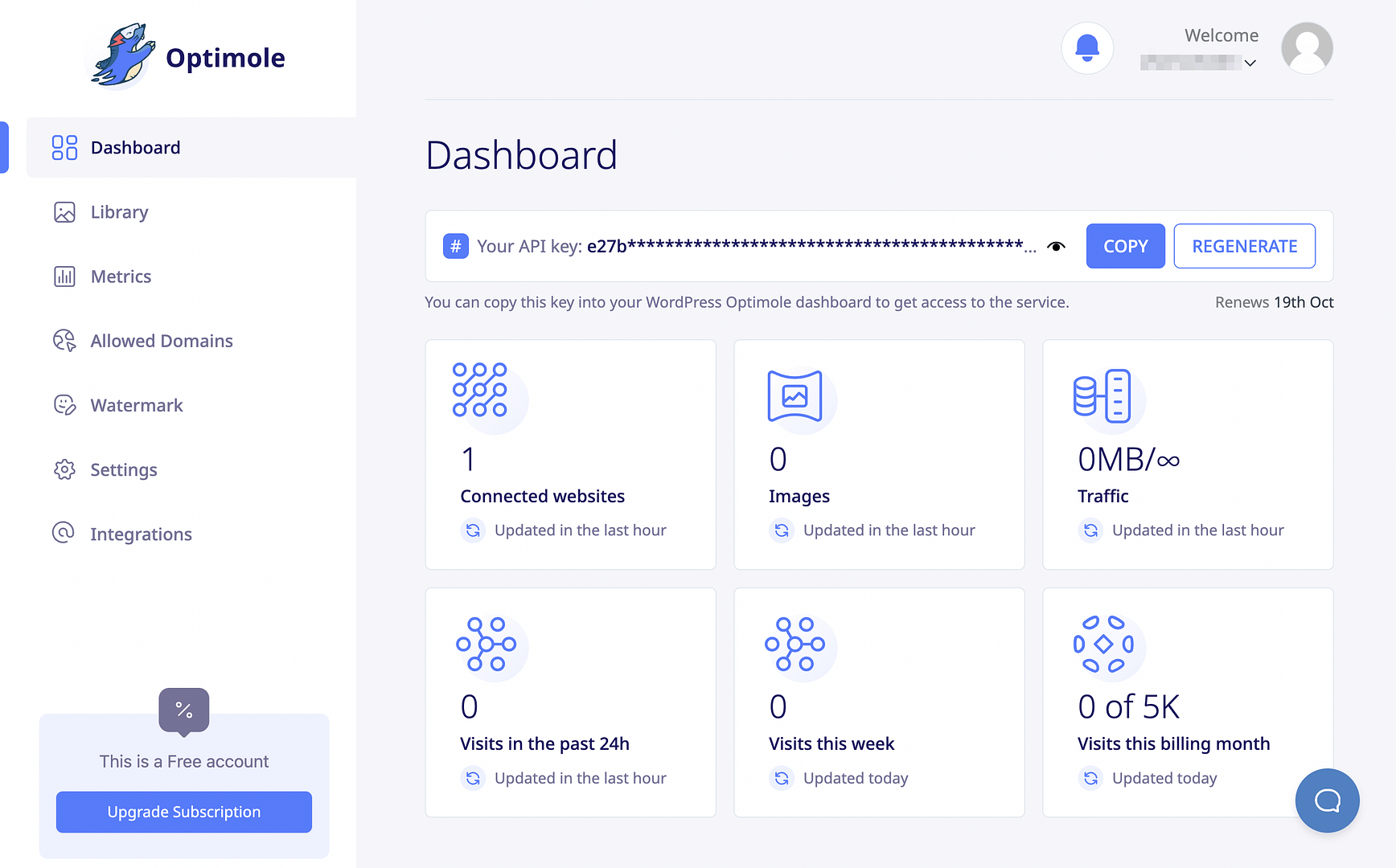 Locate your Optimole API key in the dashboard.