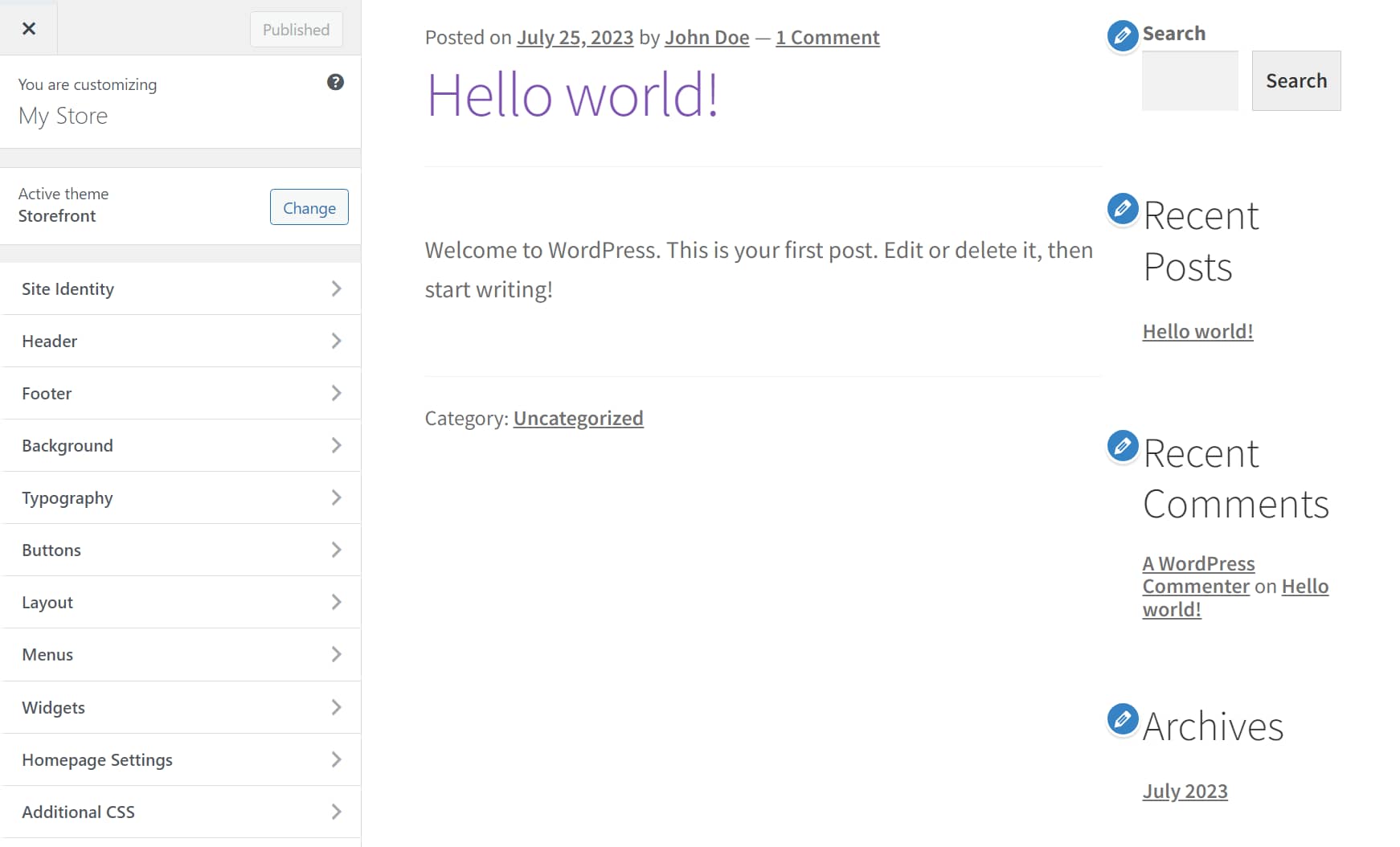 WordPress Customizer.
