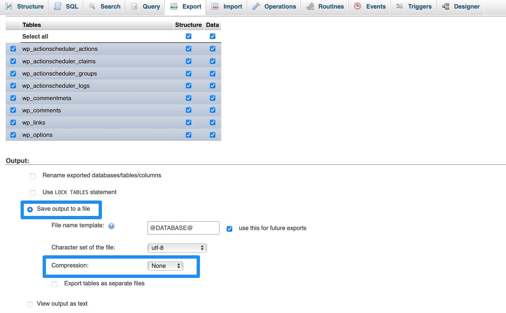 Export phpMyAdmin.