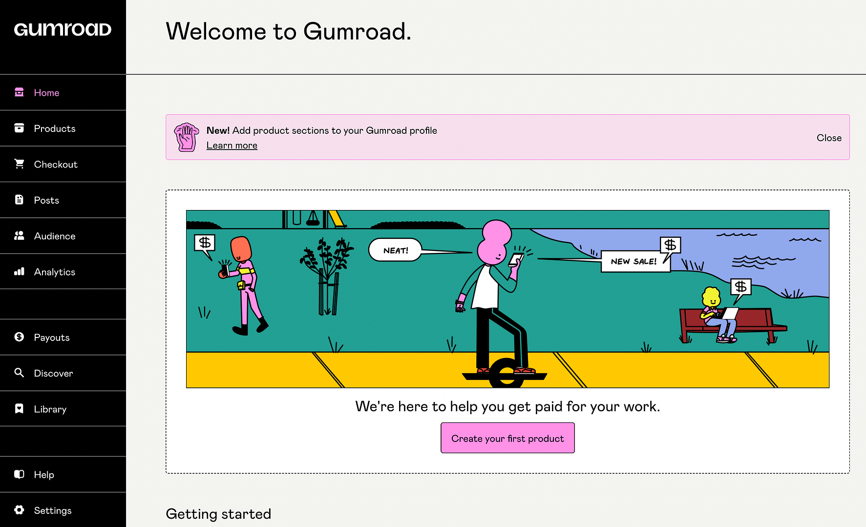 Gumroad dashboard.