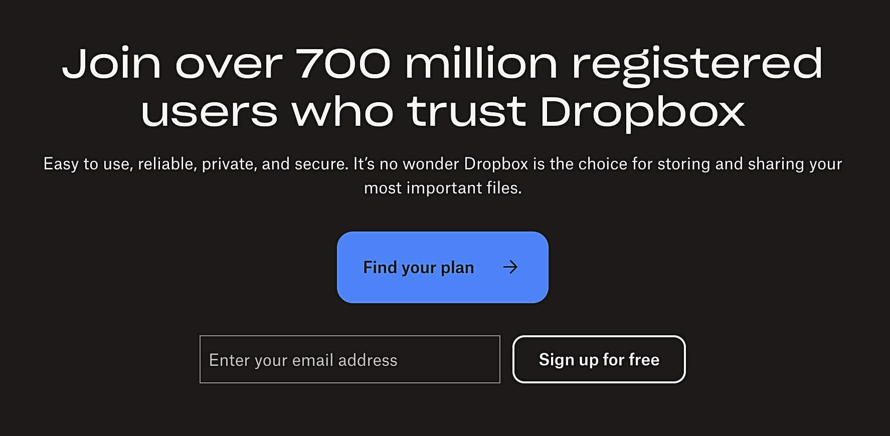 The Dropbox homepage.