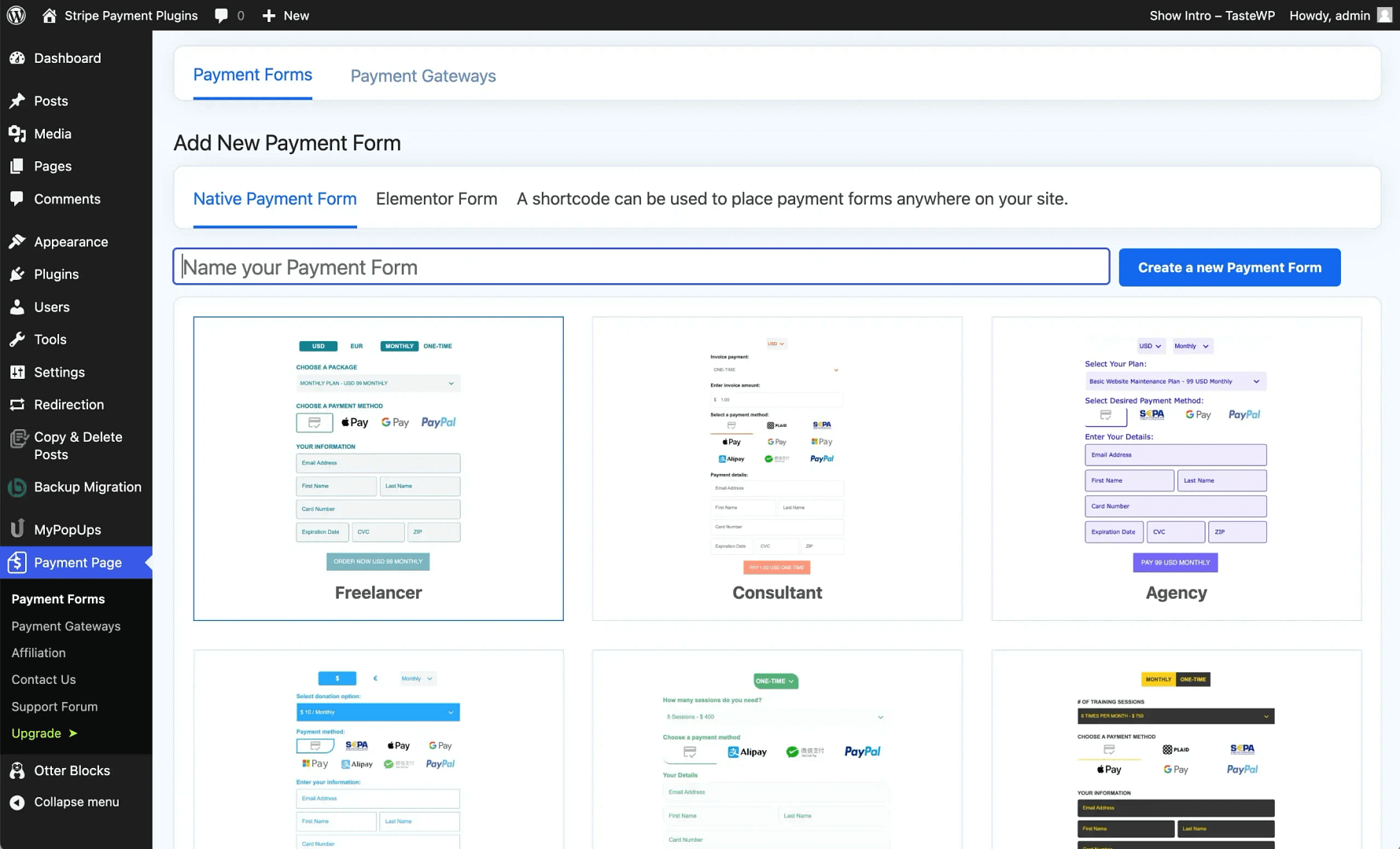 Payment Page plugin interface screenshot.