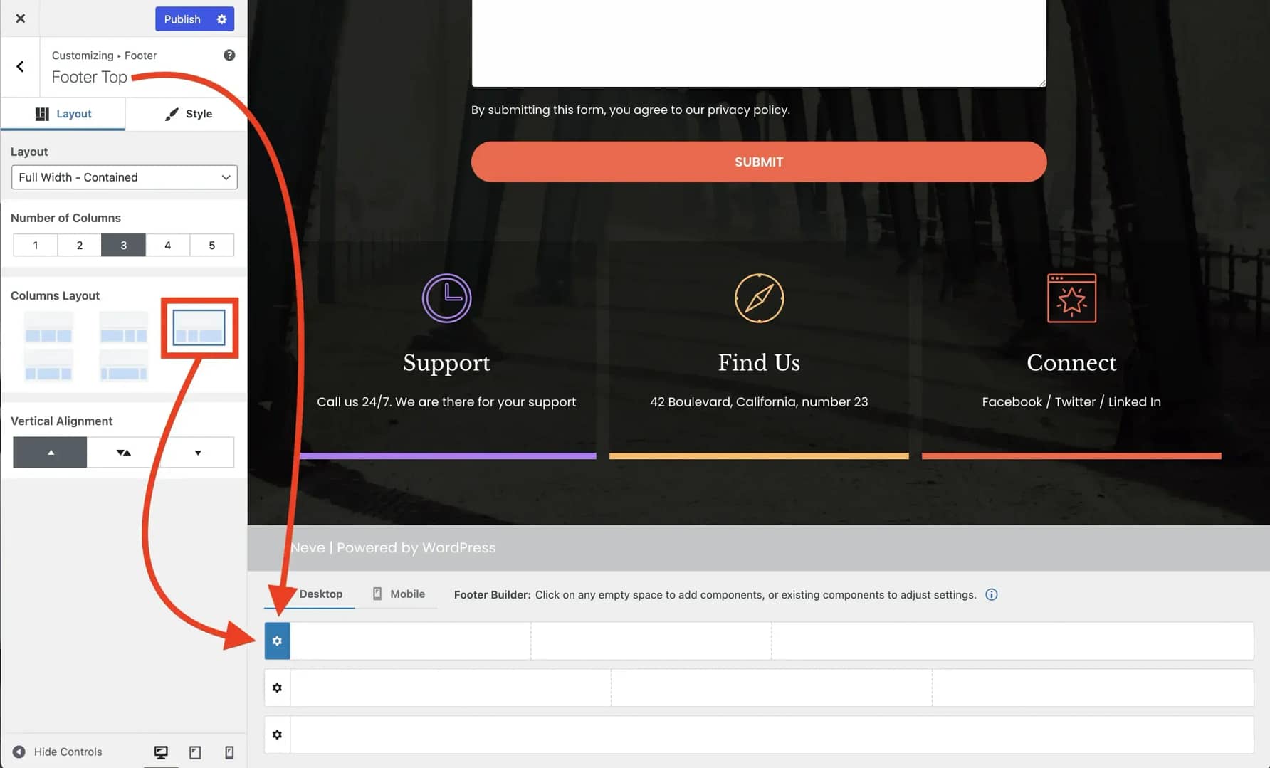 Editing footer of one page website in WordPress