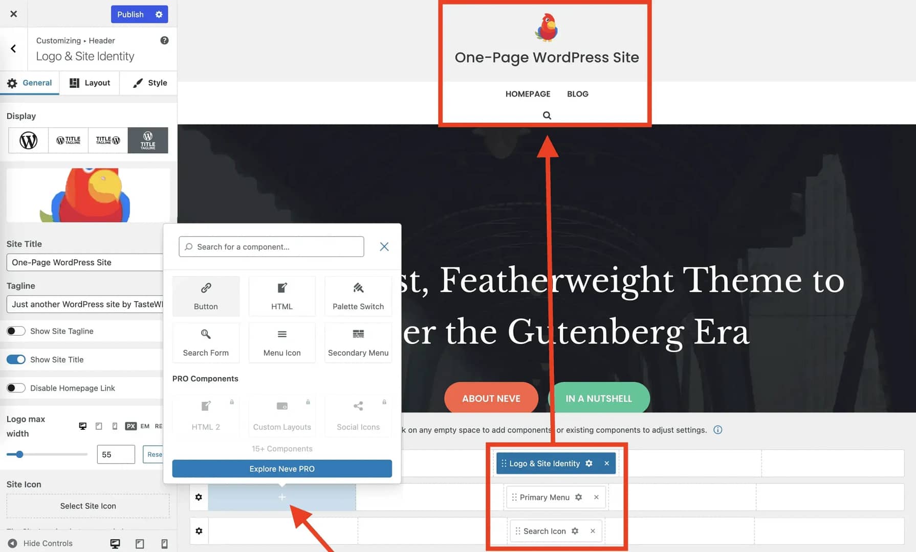 Changing the orientation of header items inside the Customizer