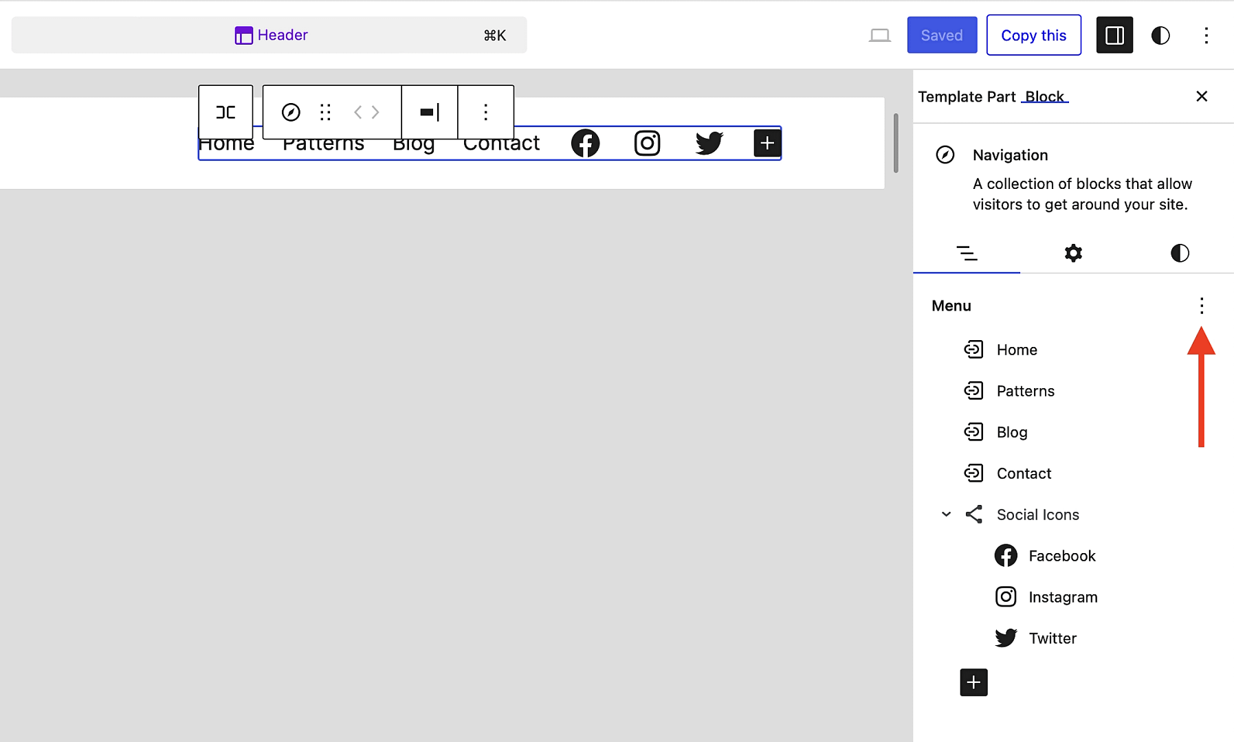 Clicking the three buttons next to the Menu option in the sidebar to open up another menu.