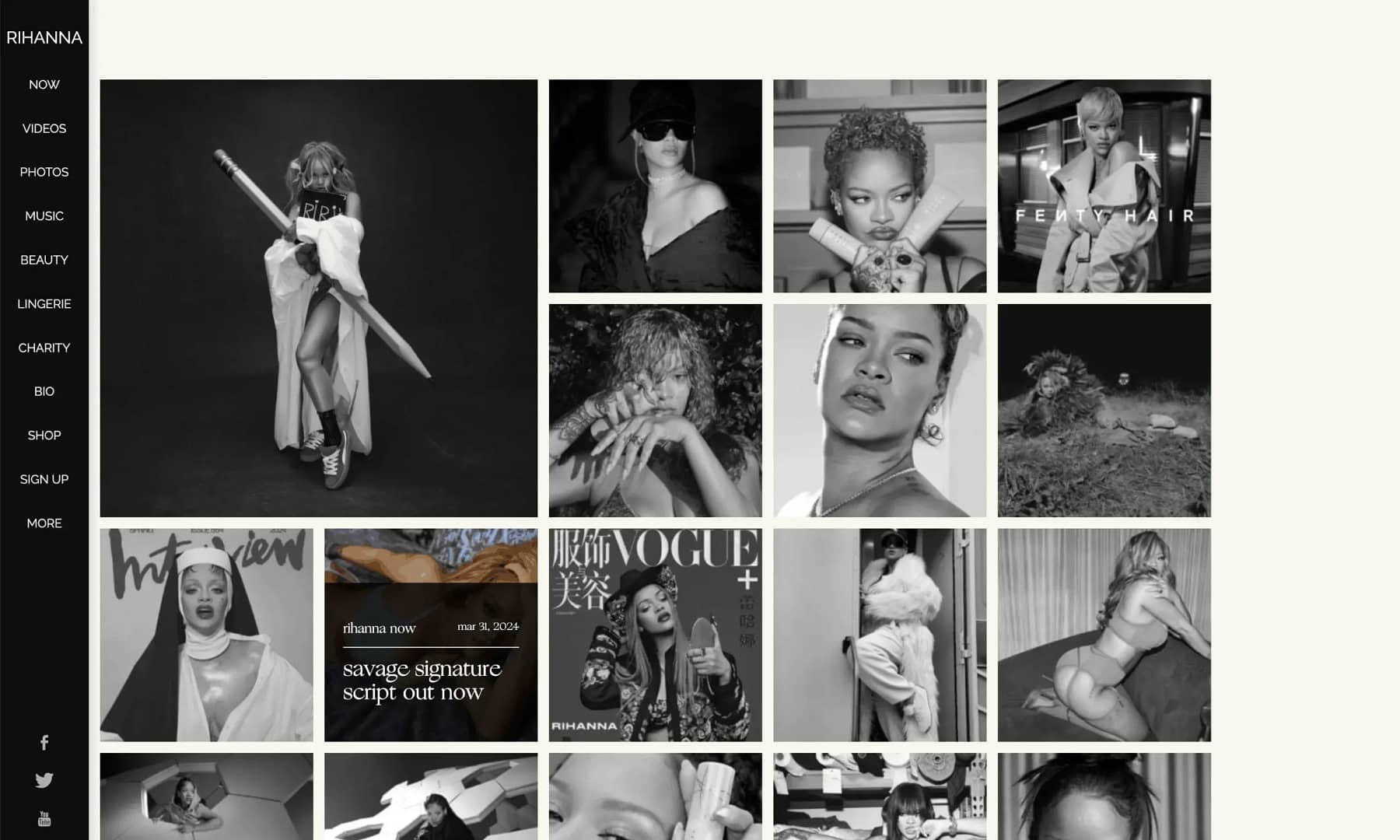 Rihanna's website was built with a custom WordPress theme.