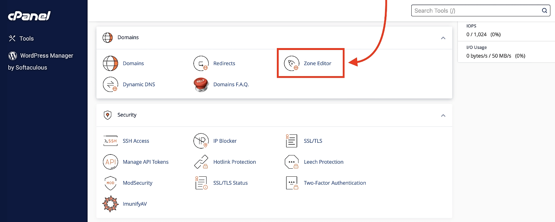Accessing Zone Editor via cPanel.