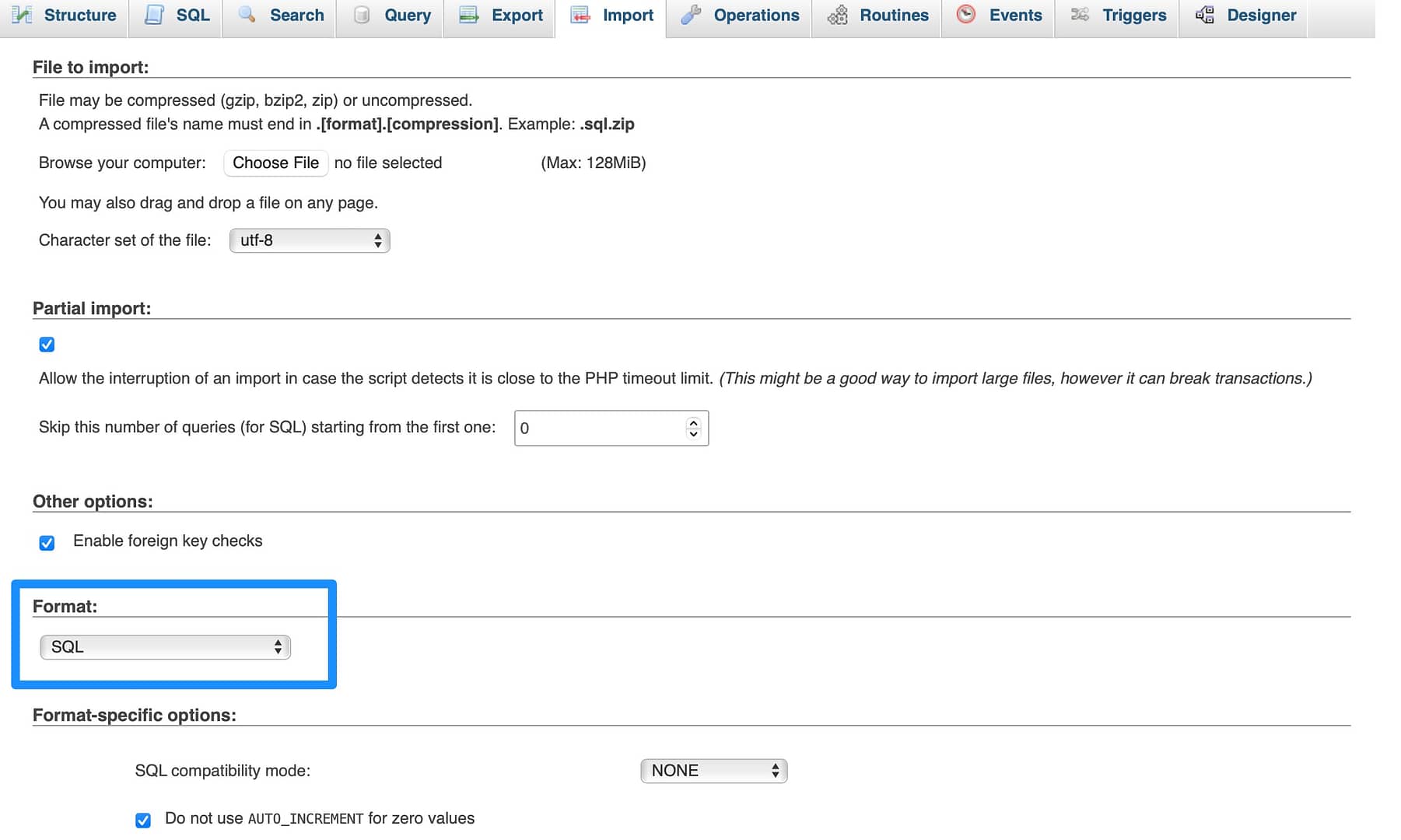 Import backup file to phpMyAdmin.