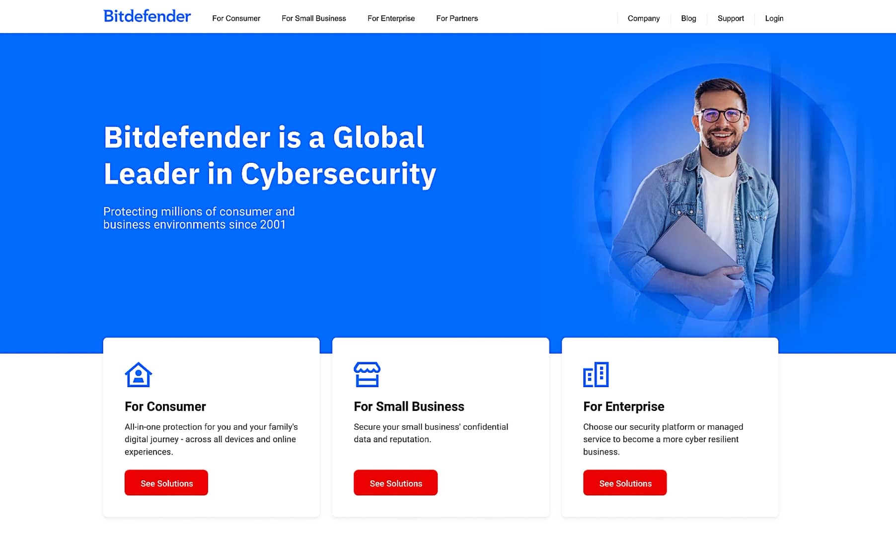 Bitdefender has several effective CTA examples on their homepage.