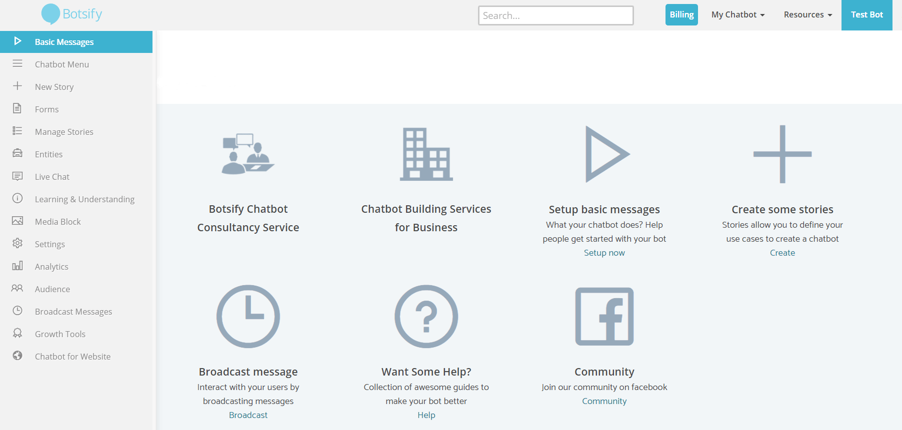 The Botsify dashboard.