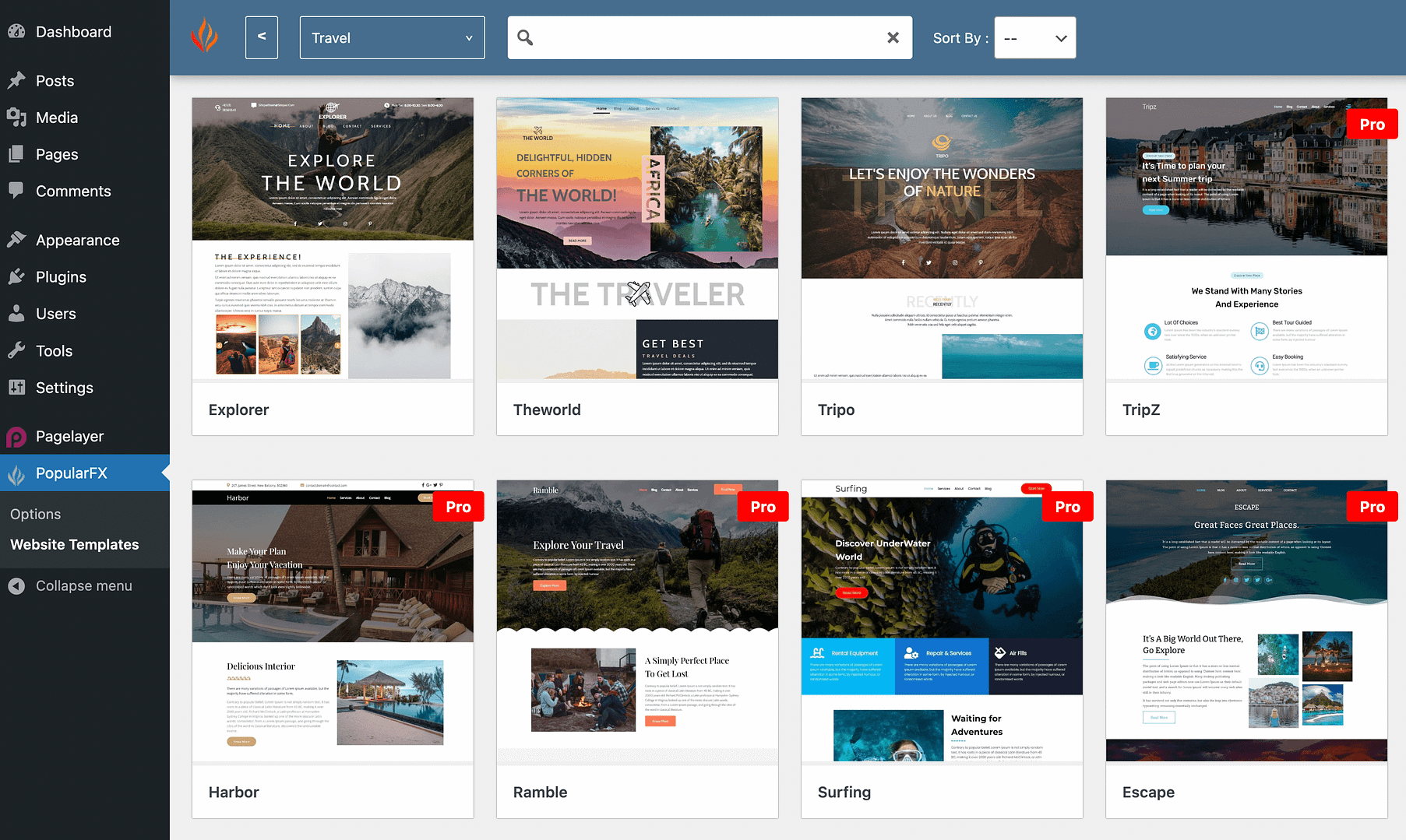 PopularFX theme's travel website templates.