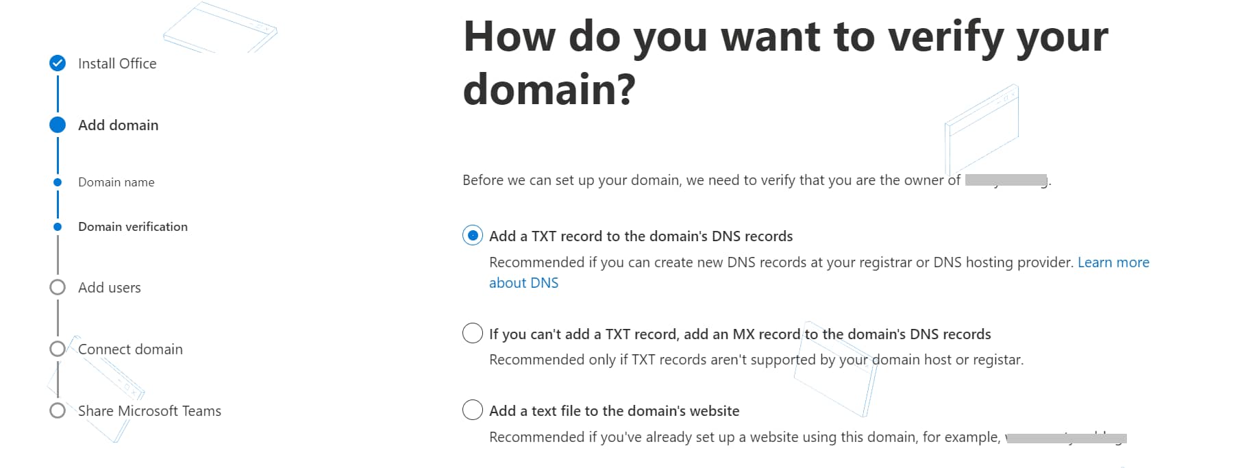 Проверка домена с помощью Office 365