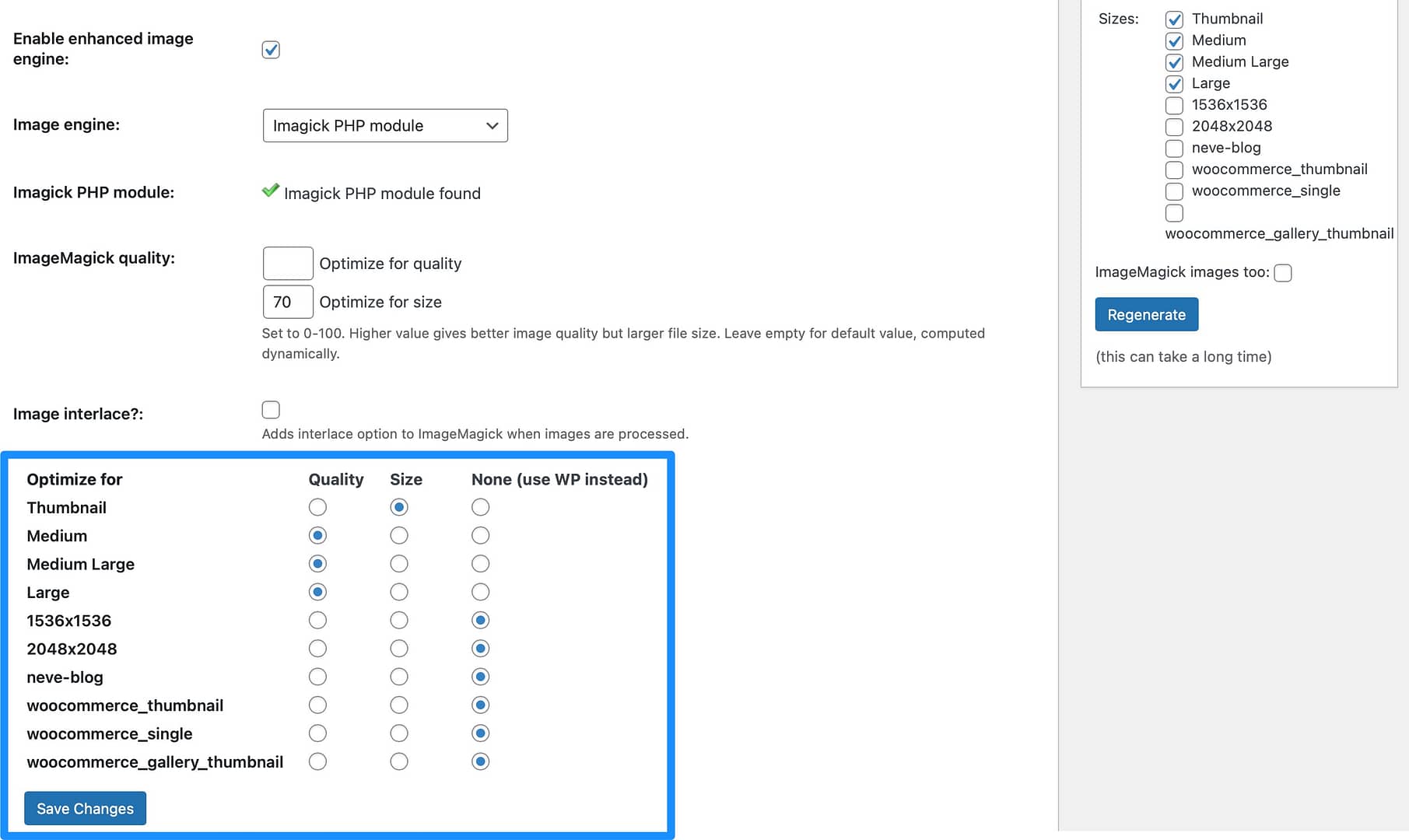 Optimize WordPress Imagick for size or quality.