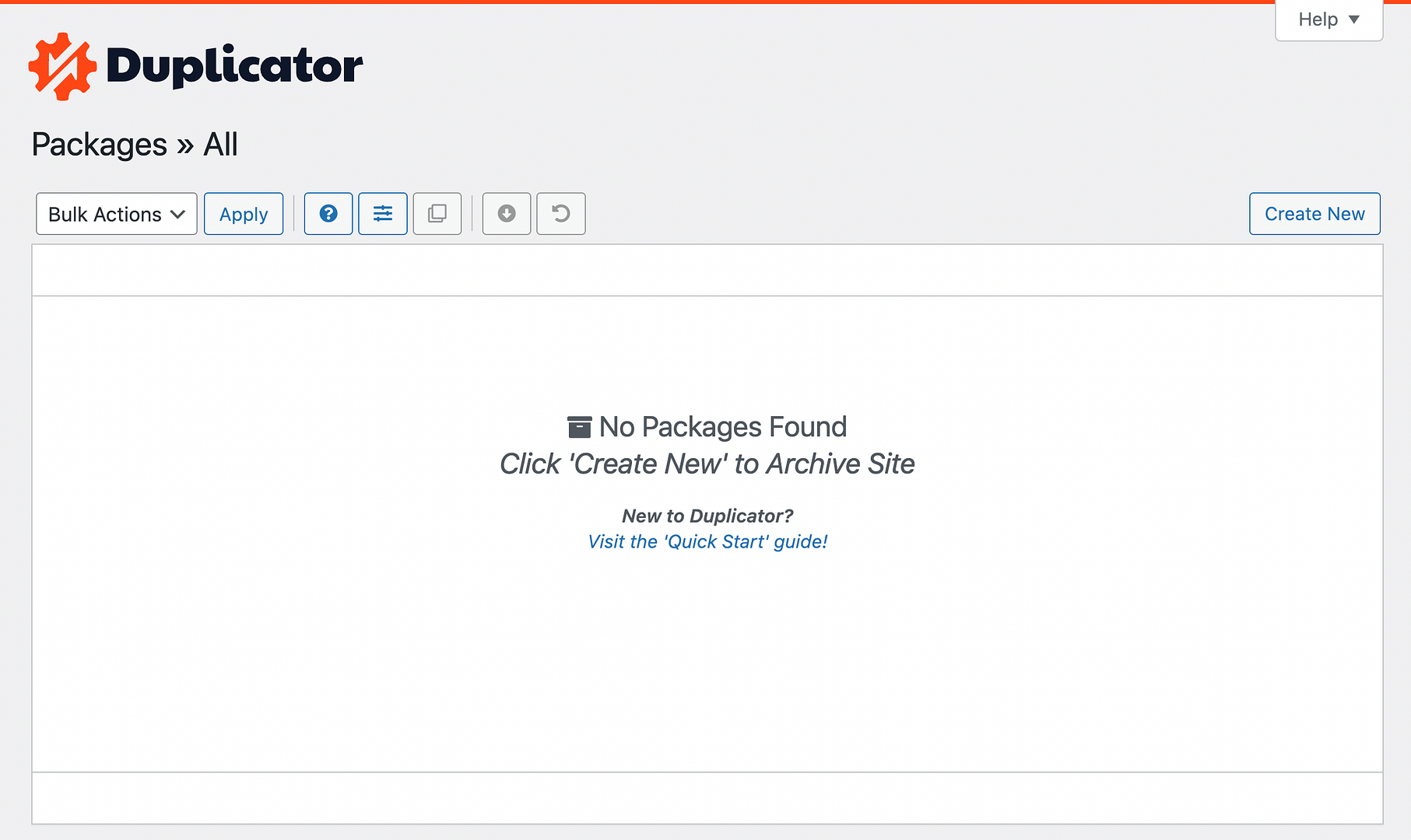 Duplicator Packages screen in WordPress.