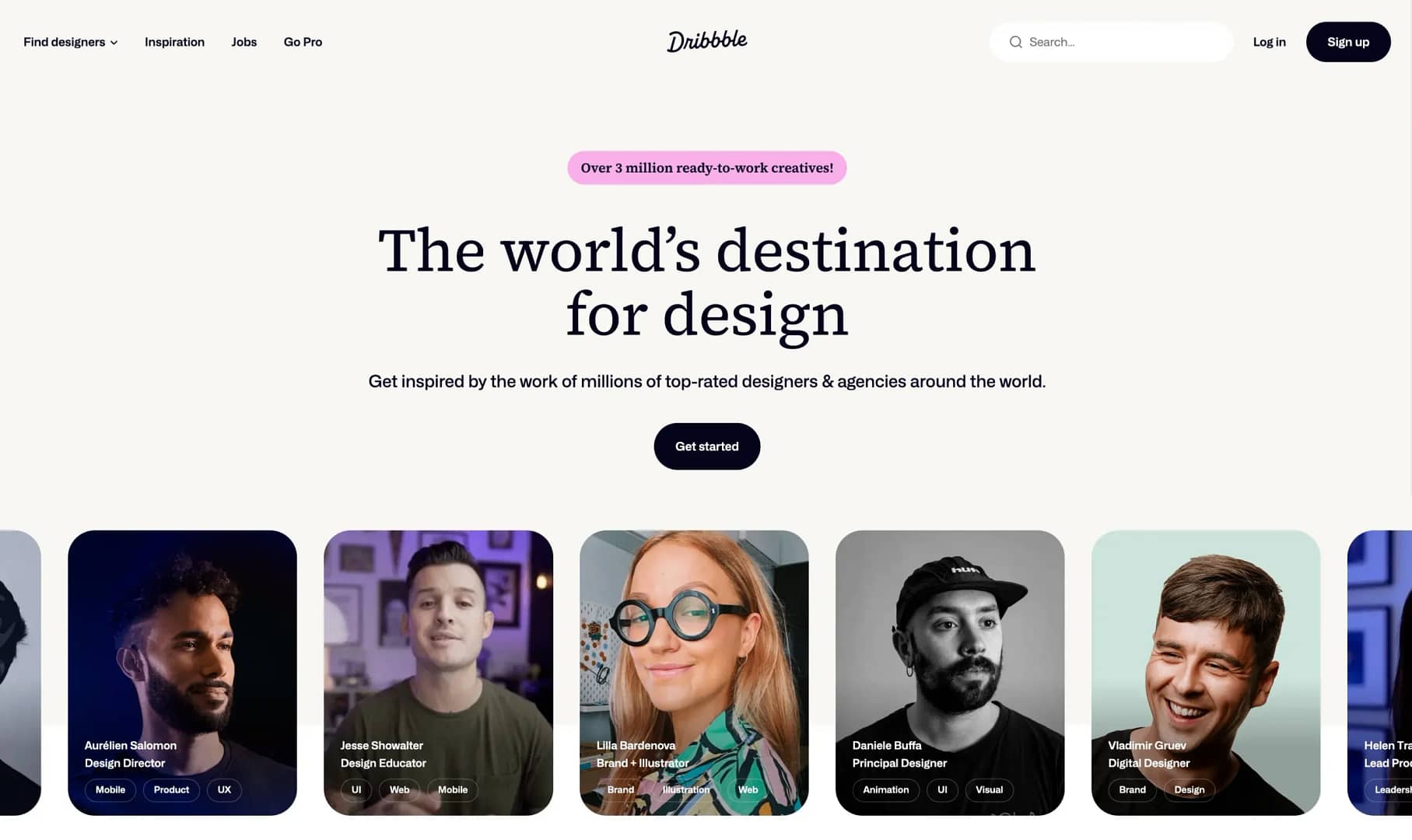 Dribbble homepage.