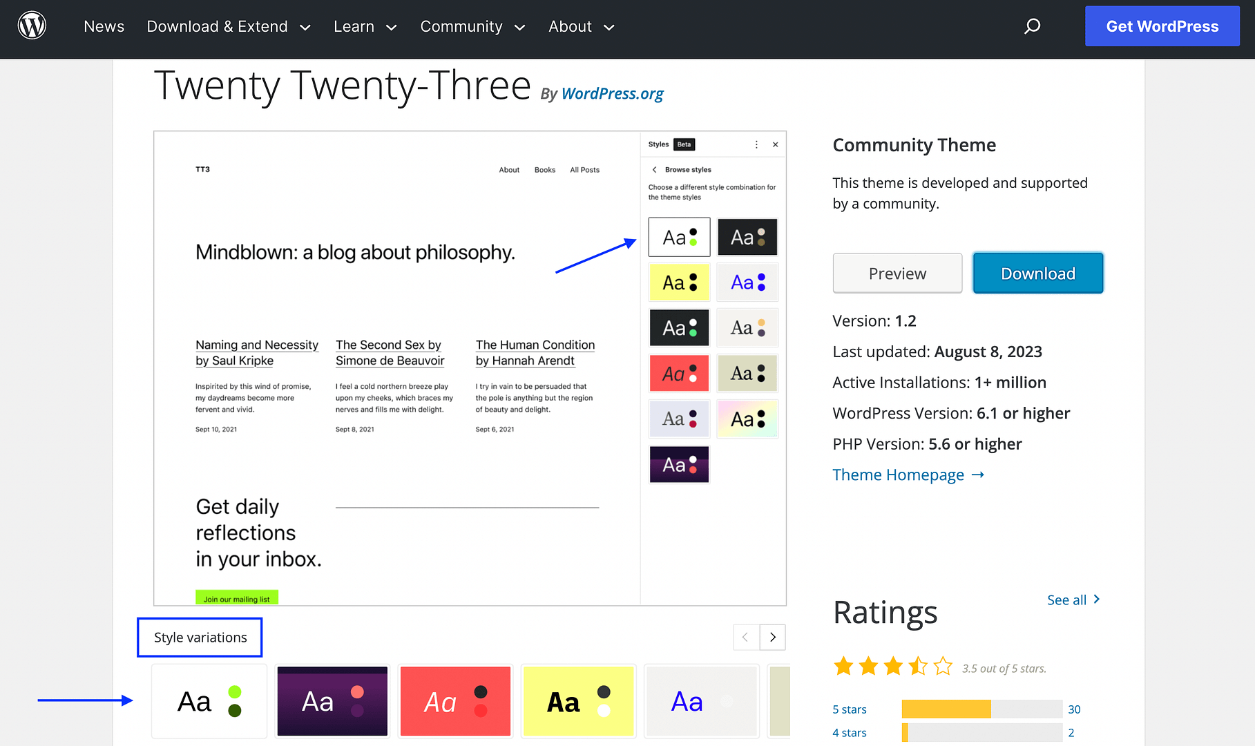 The Twenty Twenty-Three theme's official web page.