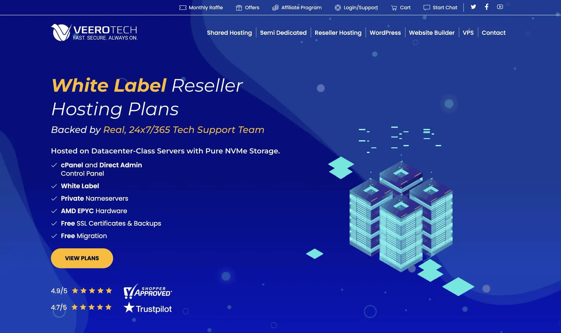 VeeroTech reseller hosting page.