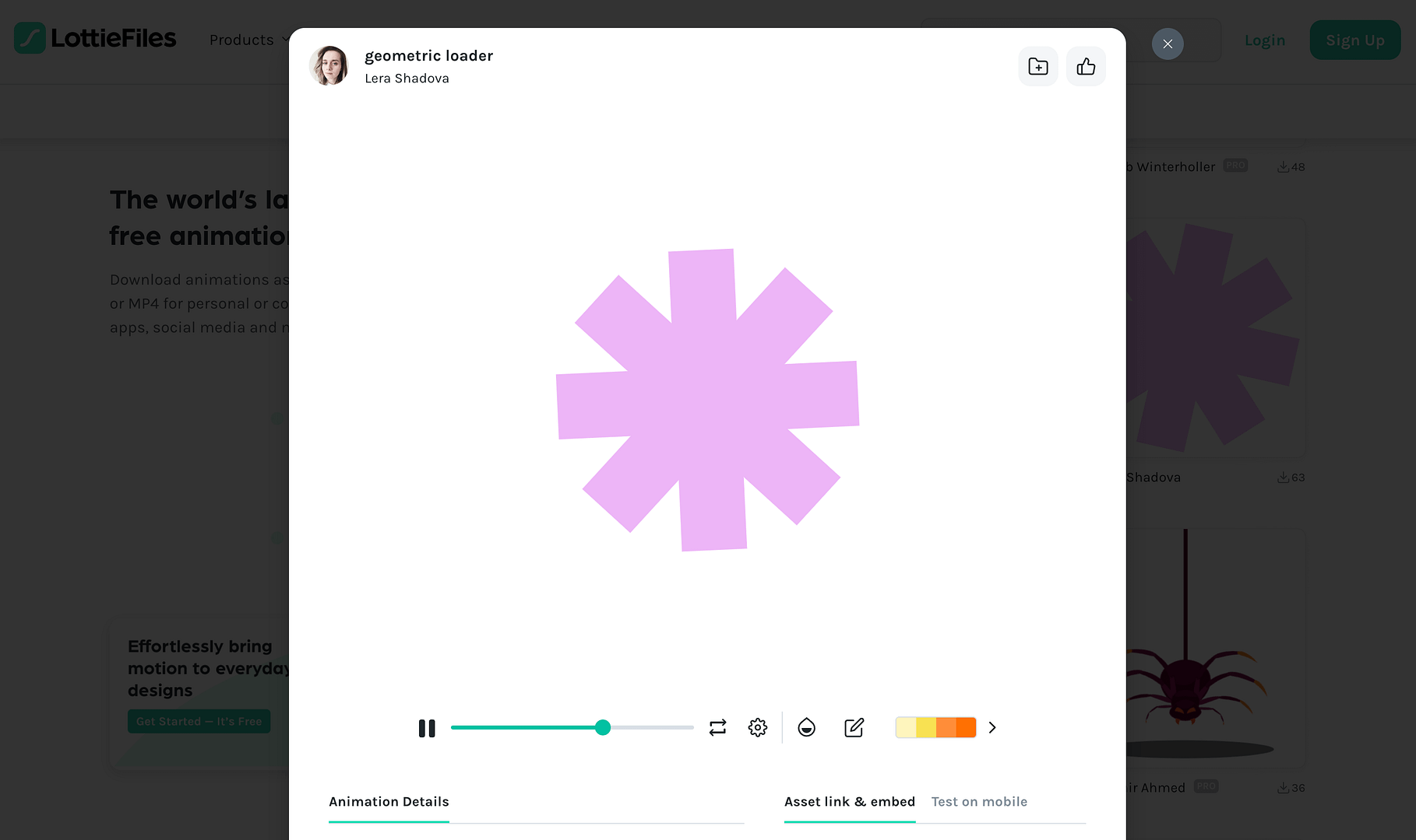 An example animation from the Lottie website.