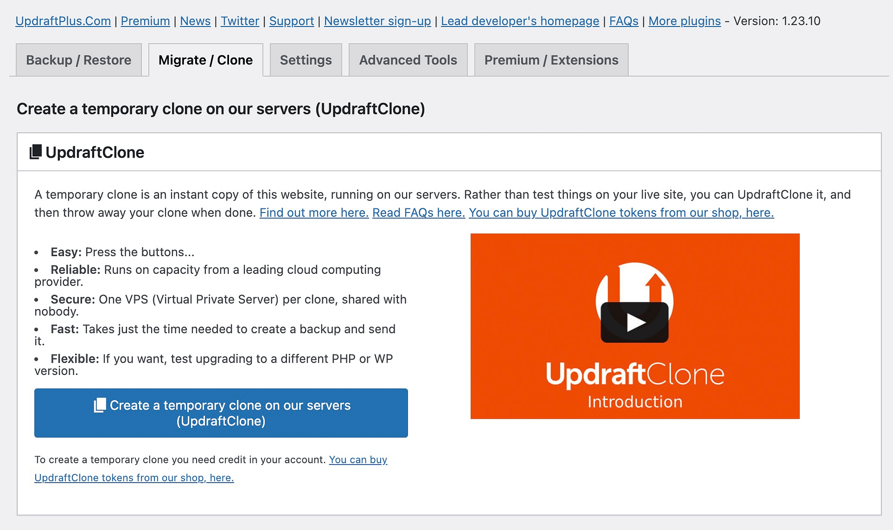 migrate and clone in UpdraftPlus.
