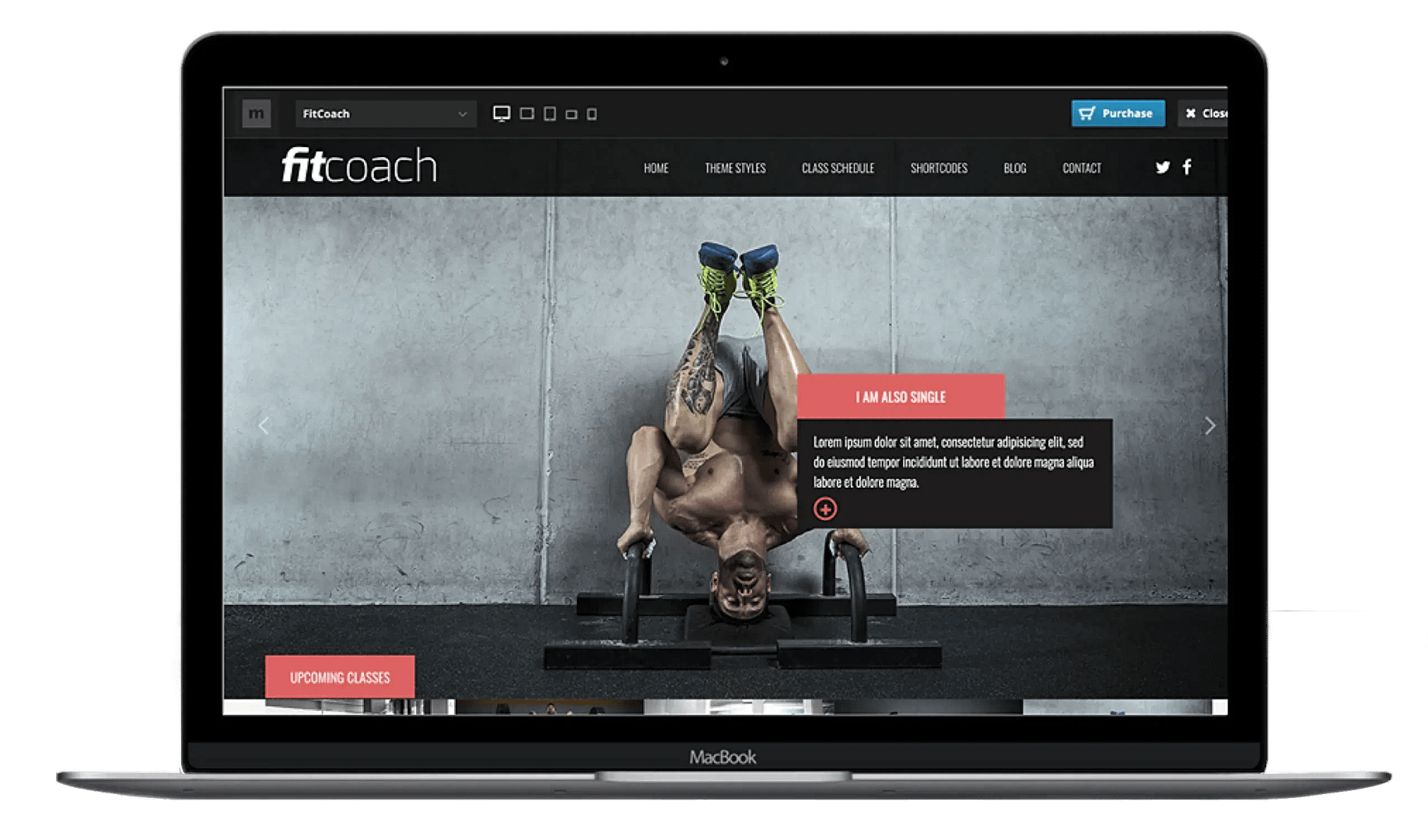 FitCoach theme laptop mockup.
