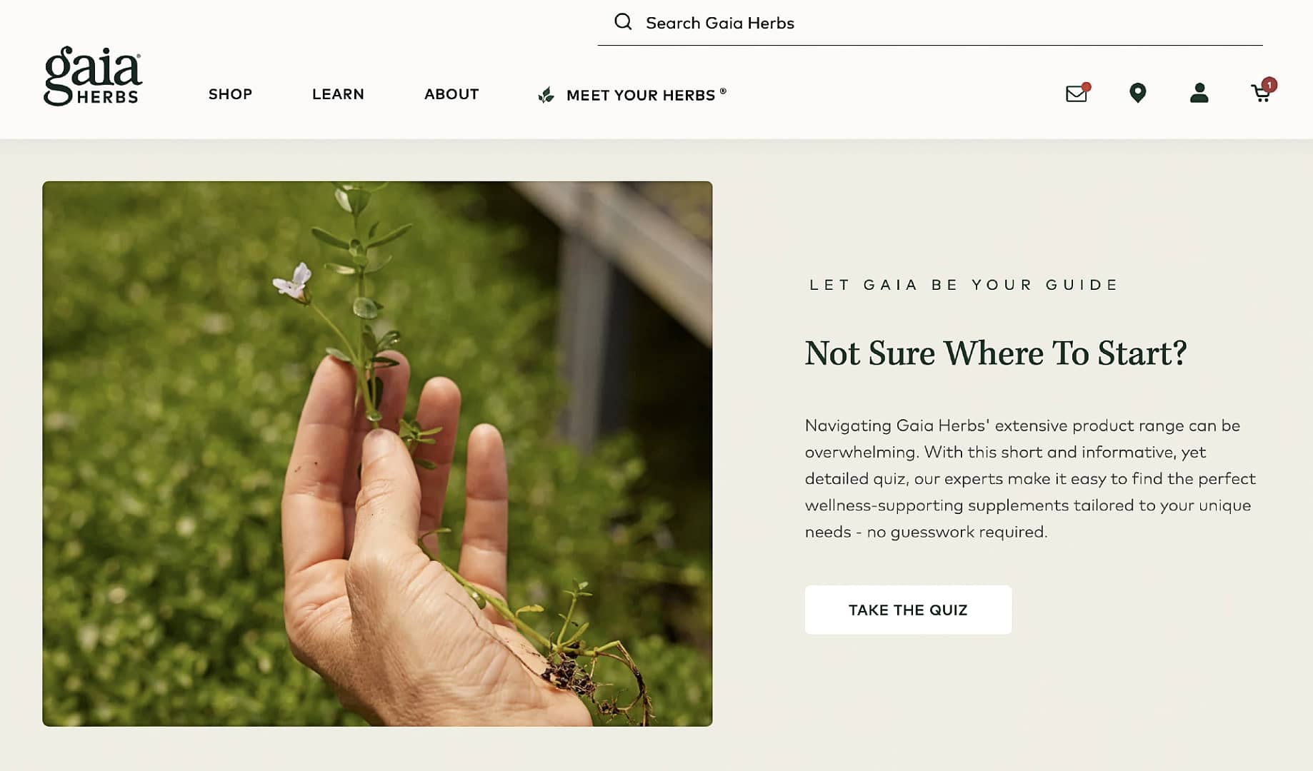 Gaia Herbs has an excellent reinforcement CTA below their initial CTA that is designed to funnel their potential customers to the products they are most likely to buy.