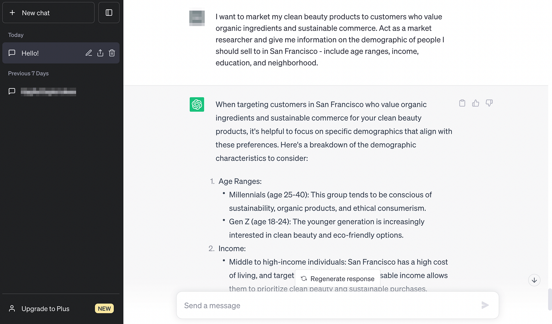 Using ChatGPT for market research.