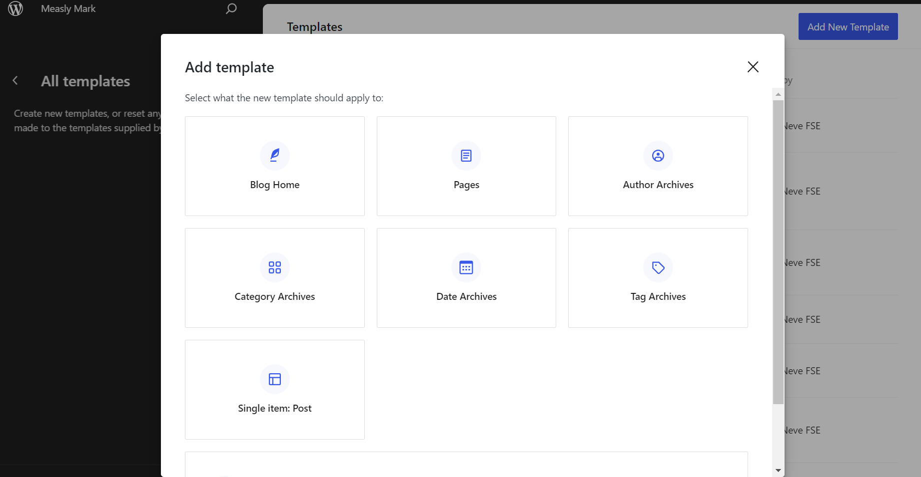 Adding a new template with a WordPress block theme. 
