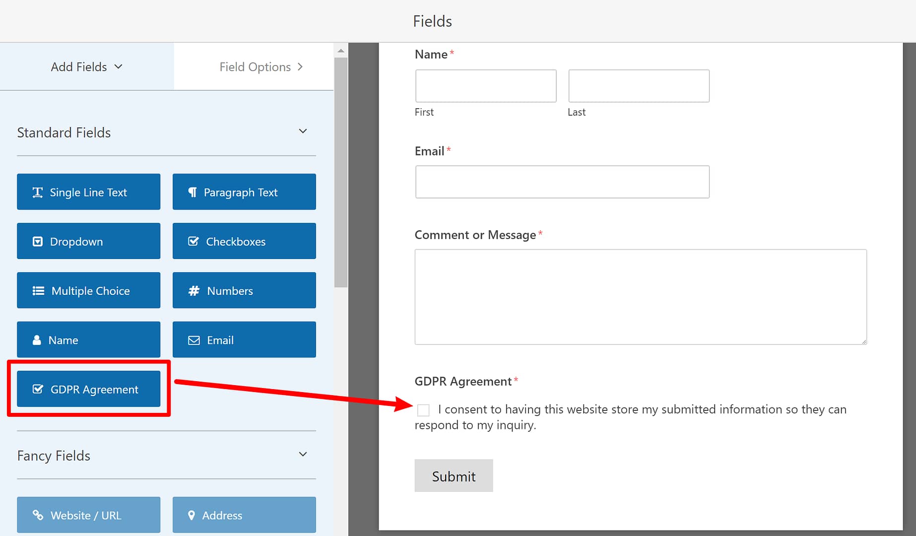 GDPR Agreeement field