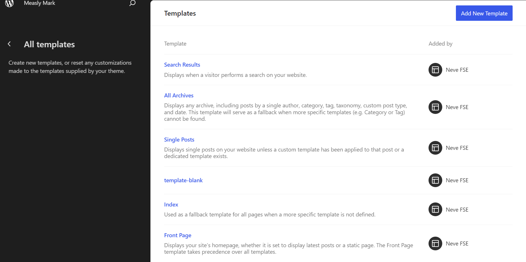 Templates for a WordPress block theme. 