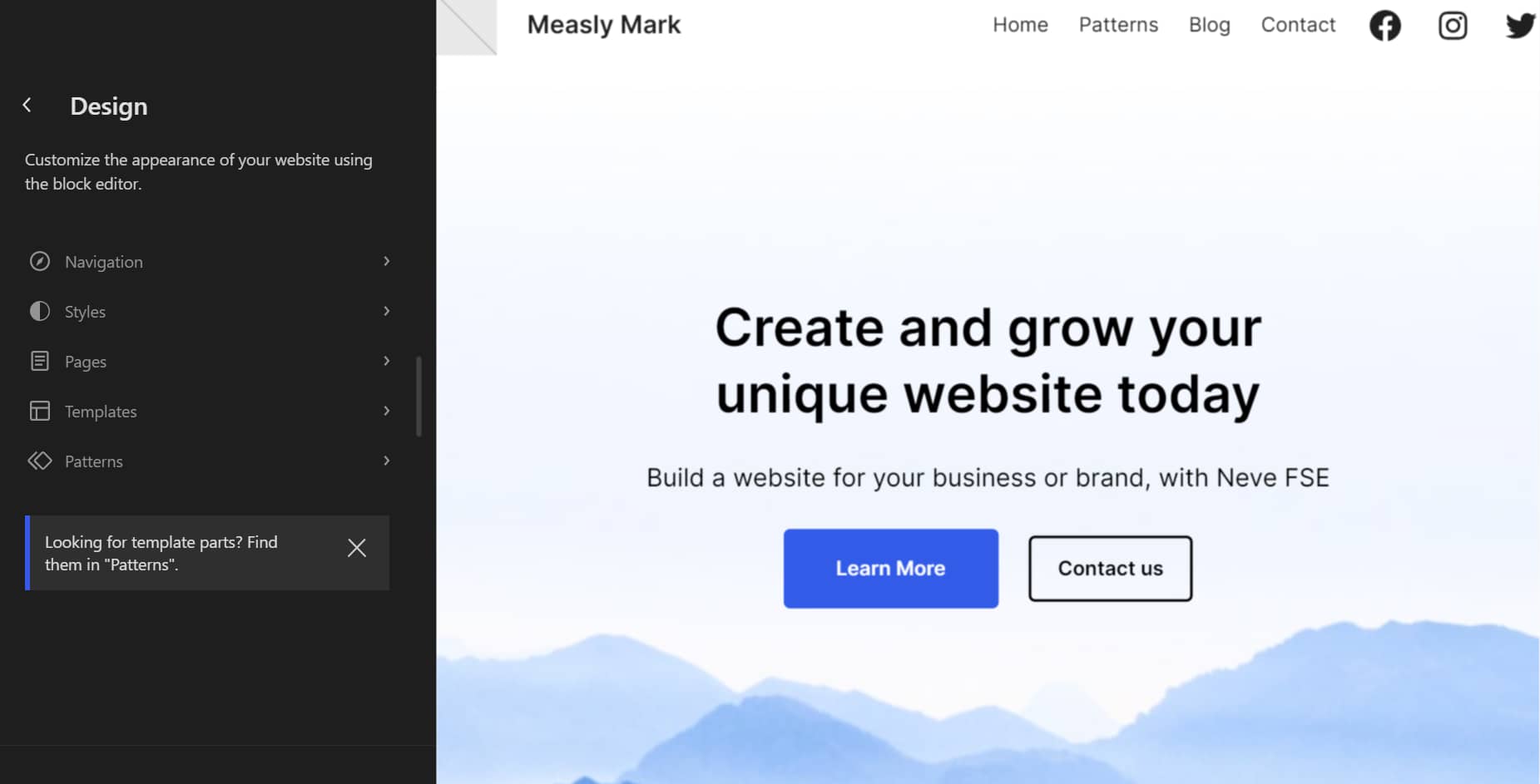 WordPress Site Editor for block theme. 