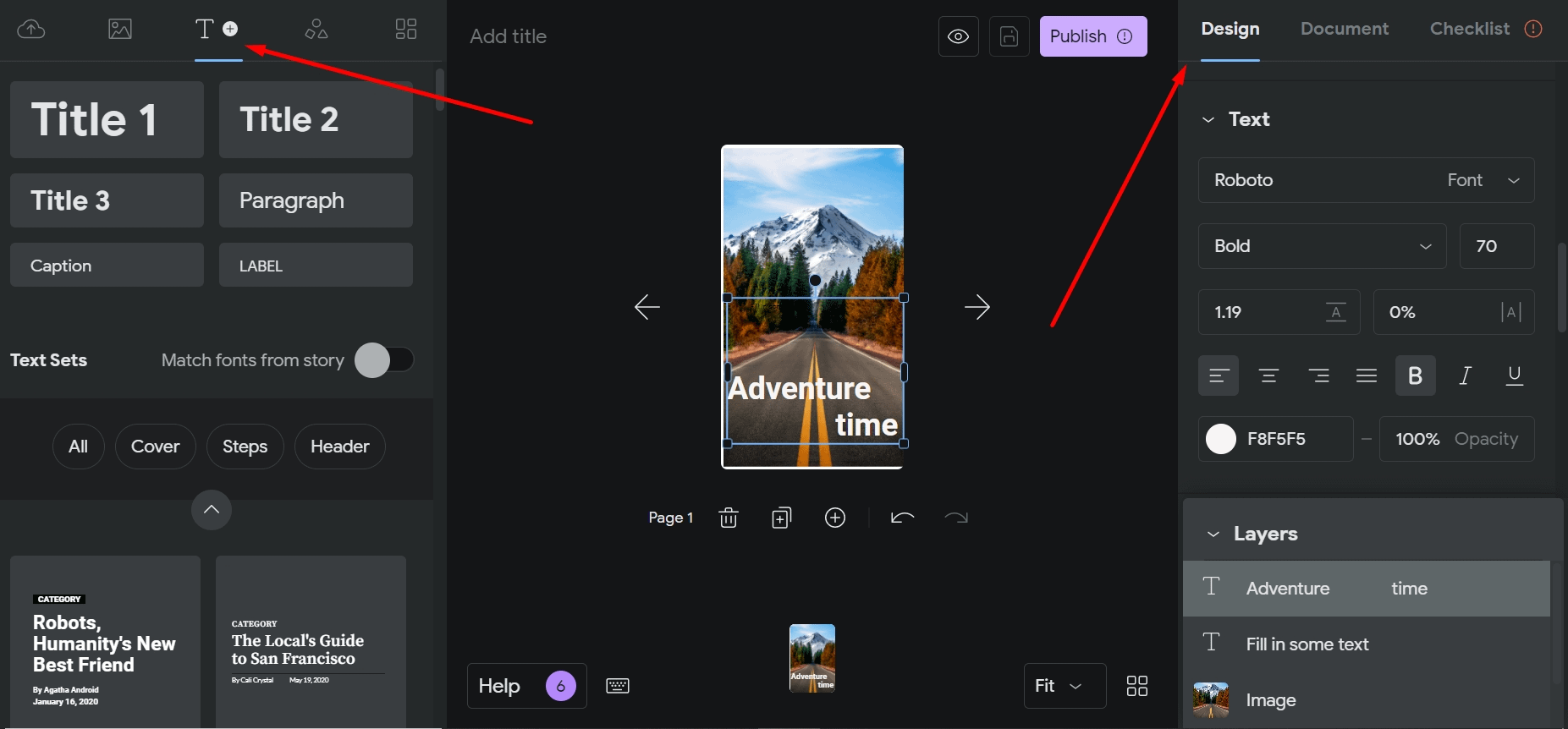 Adding text to a web story