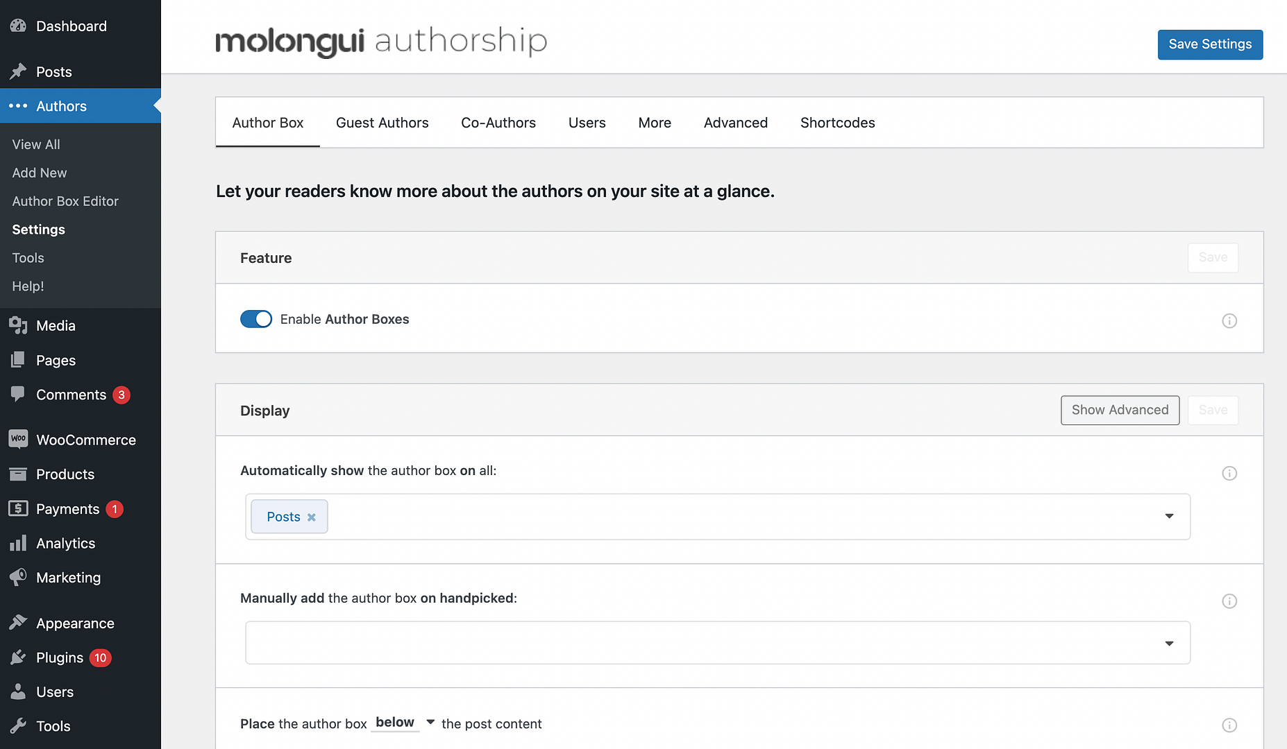 Add WordPress author bio box with the molongui authorship plugin.