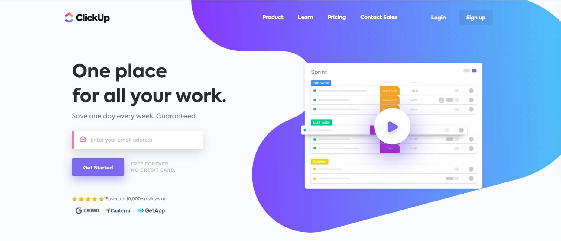The ClickUp home page.