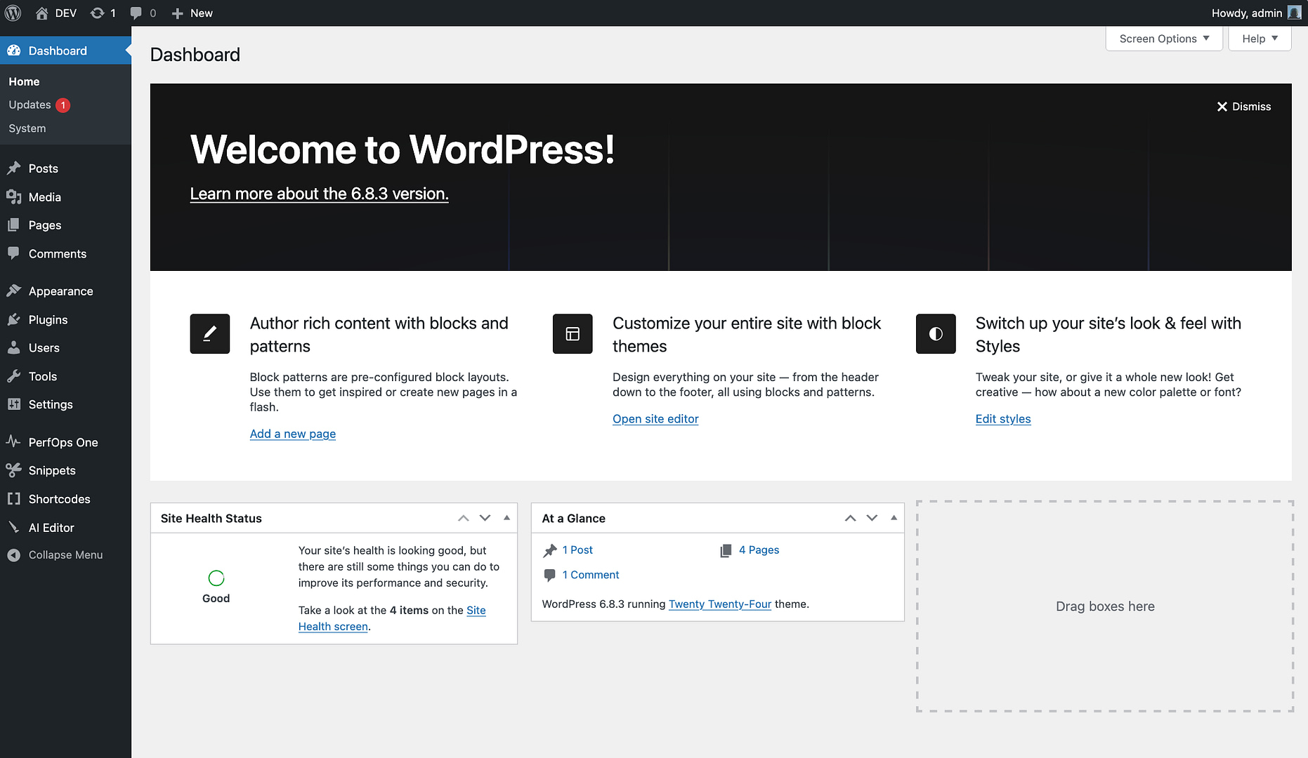 The WordPress dashboard
